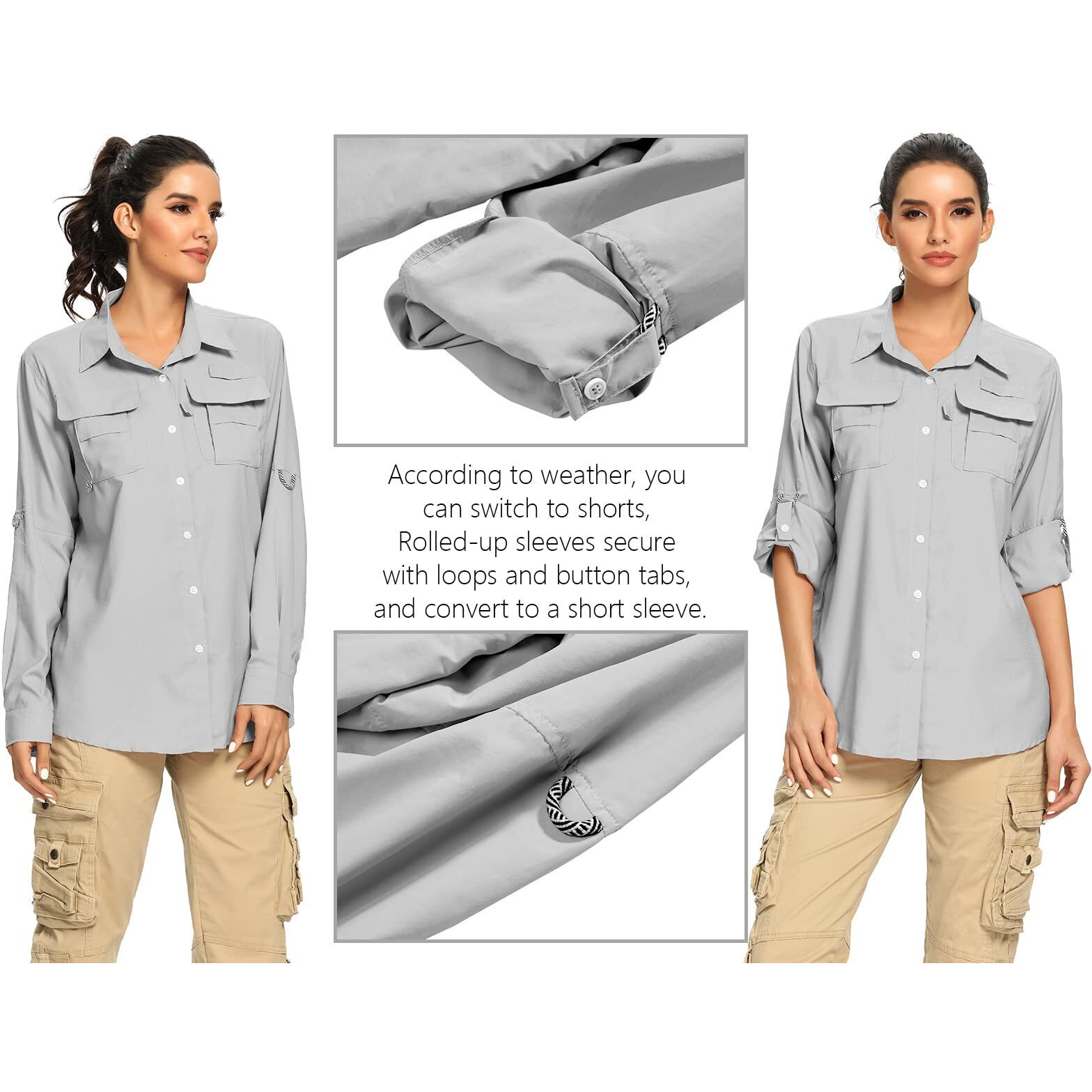 Jessie Kidden Women 's Upf 50+ Uv Sun Protection Safari Shirt, Long Sleeve Outdoor Cool Quick Dry Fishing Hiking Gardening Shirts (5055 Grey Xxl)