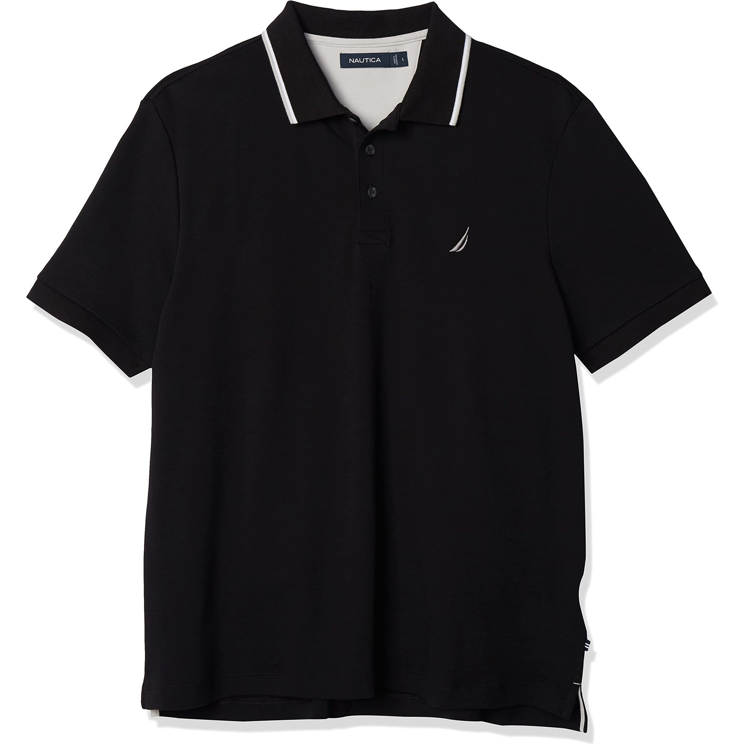 Nautica Men's Classic Fit Short Sleeve Dual Tipped Collar Polo Shirt, True Black, 3X-Large