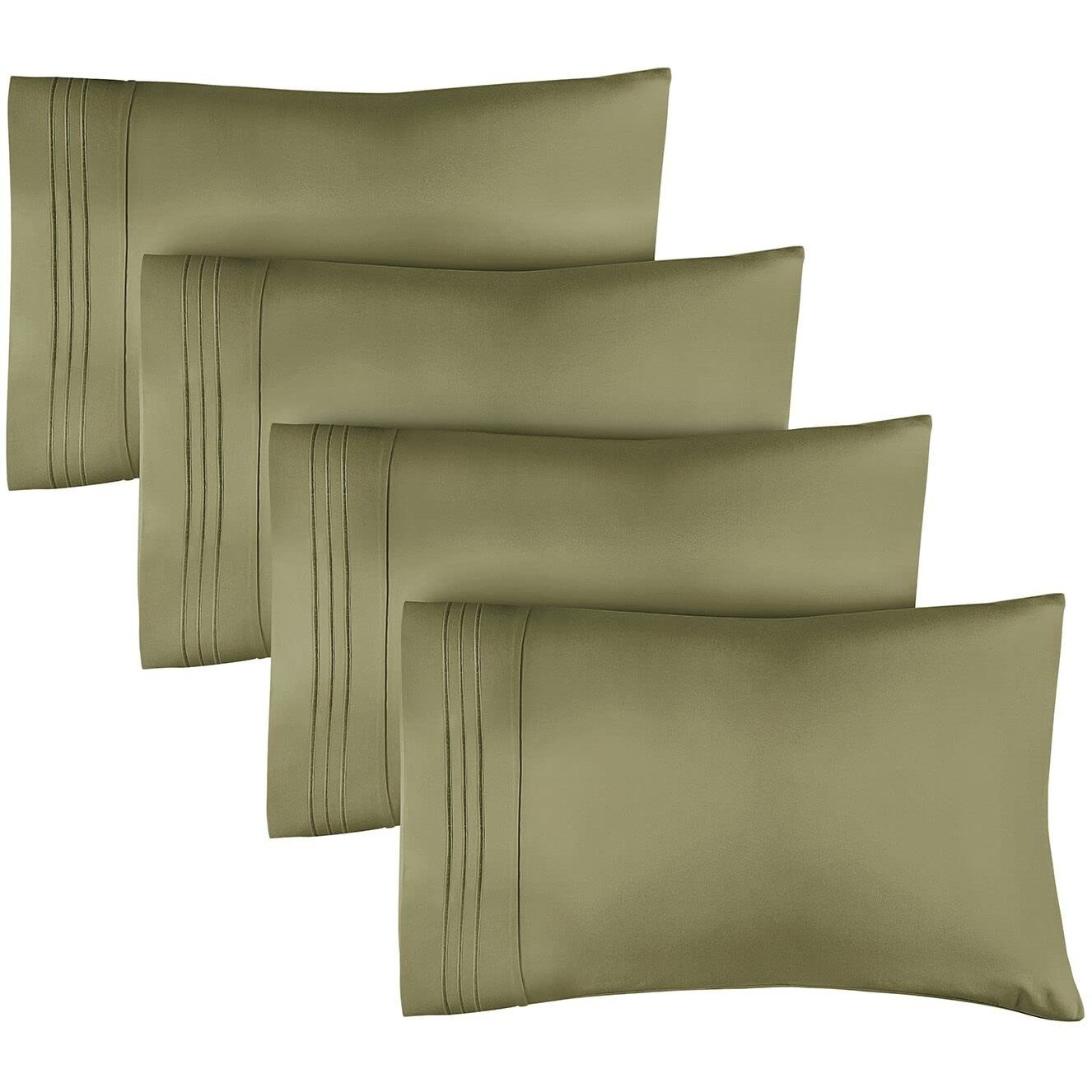 King Size Pillow Cases Set Of 4 - Soft, Premium Quality Pillowcase Covers - Machine Washable Protectors - 20X40, 20X36 & 20X48 Pillows For Sleeping 4 Piece - King Size Sage Green Pillow Cover Bedding