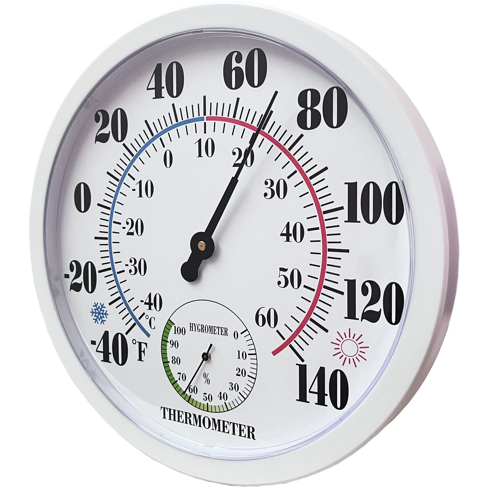 Indoor Outdoor Thermometer Large Wall Thermometer-Hygrometer Waterproof Does Not Require Battery (White)