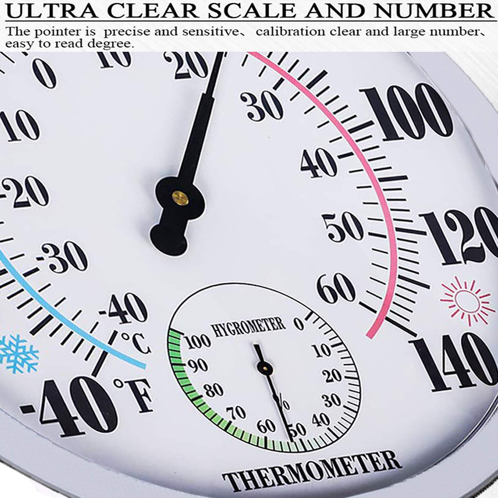 Indoor Outdoor Thermometer Large Wall Thermometer-Hygrometer Waterproof Does Not Require Battery (White)