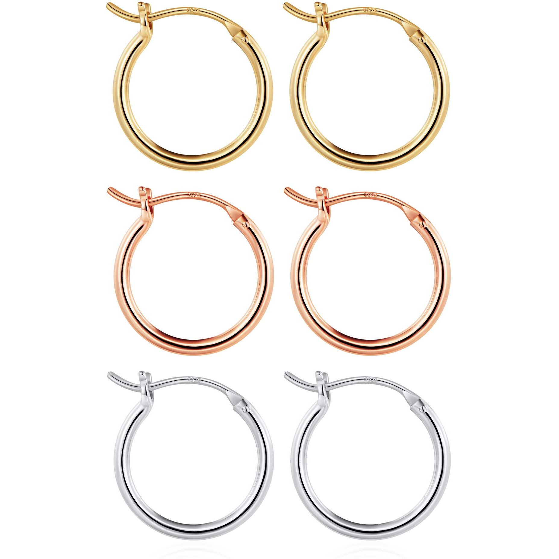 M Mooham Small Gold Hoop Earrings For Women, 14K Gold Plated 925 Sterling Silver Post Hypoallergenic Chunky Mini Hoops Earrings Pack Set Dainty Tiny Small Gold Hoop Earrings For Women Jewelry 15Mm
