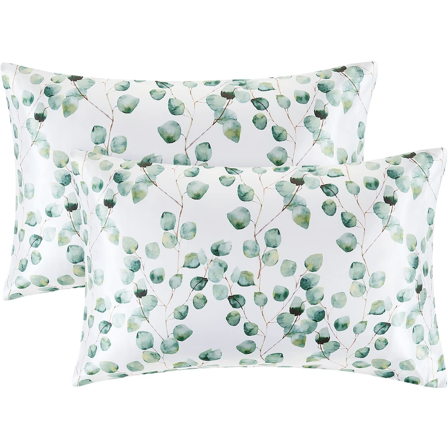 Exq Home Satin Pillowcase Silky Satin Pillowcase For Hair And Skin,Soft Cooling Printed Pillow Cases Queen Size Set Of 2 Satin Pillow Case With Envelope Closure Ink Leaf