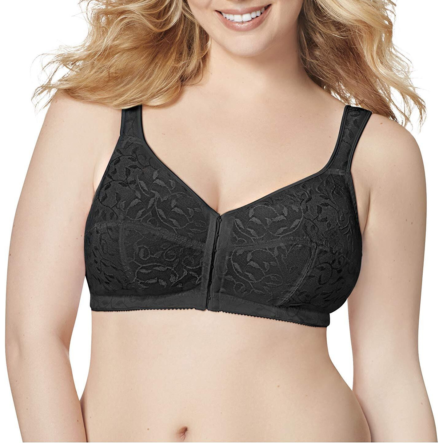 Just My Size Womens Easy On Front Close Wirefree Mj1107 Bras, Black, 40D Us