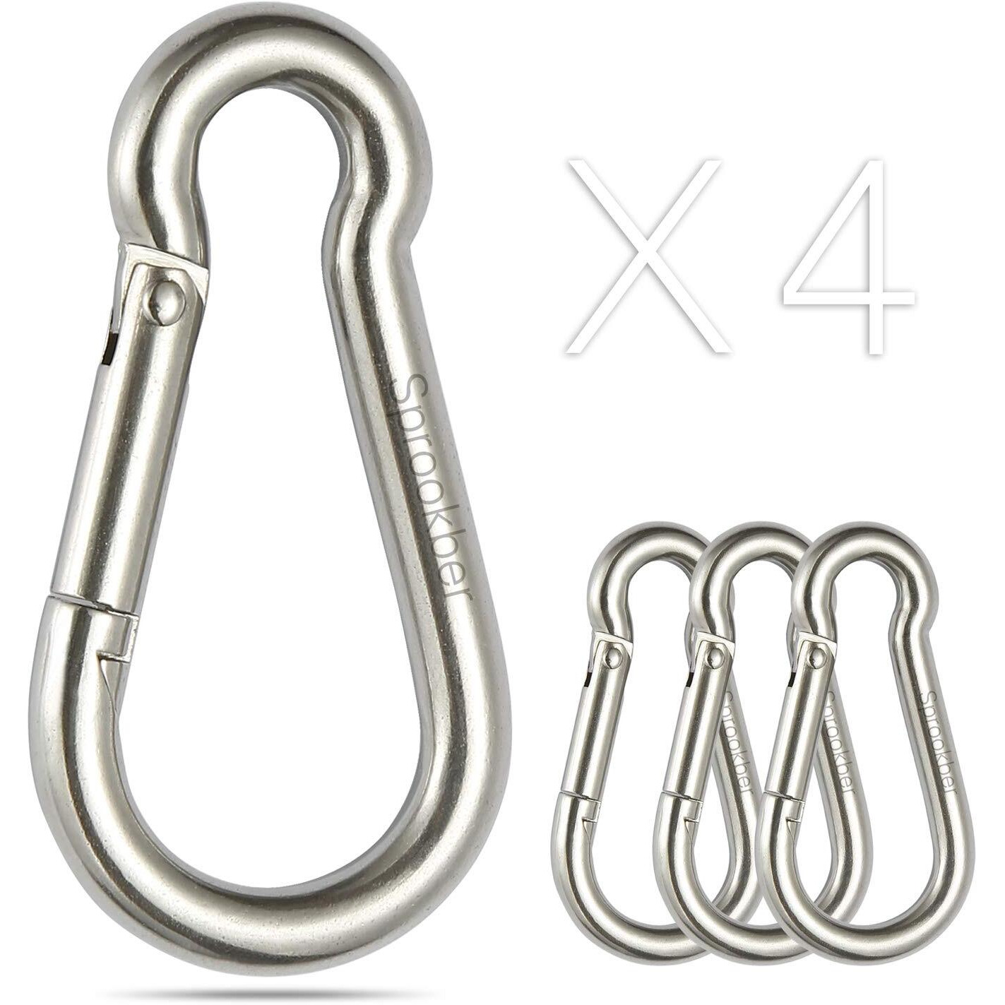 Sprookber Stainless Steel Carabiner Spring Snap Hook - 304 Stainless Steel Heavy Duty Clips, Set Of 4 (4 Inch)