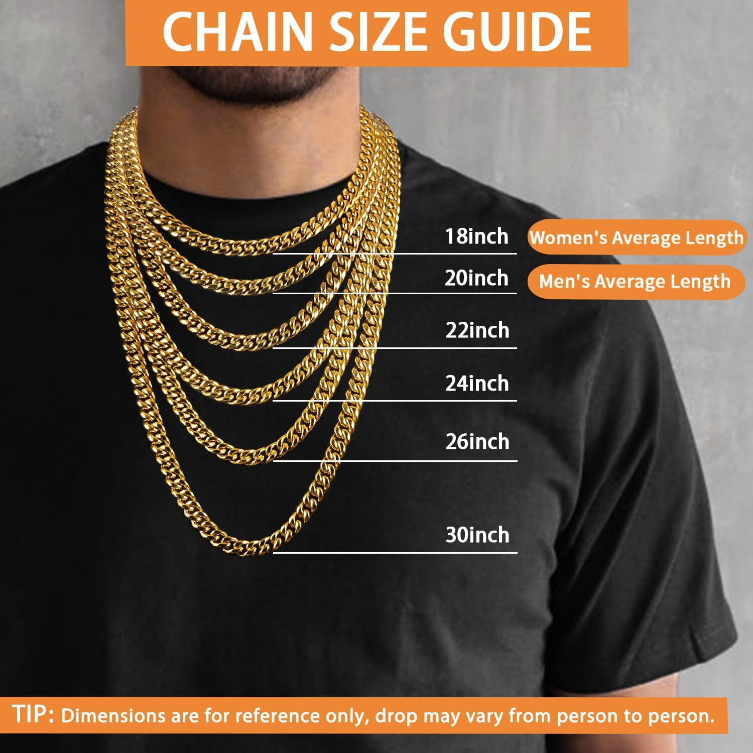 Jewlpire Gold Chain For Men Women, 10Mm Mens Necklace Cuban Link Chain For Men 18K Gold Plated Mens Gold Chain, Gold Chain 26 Inch