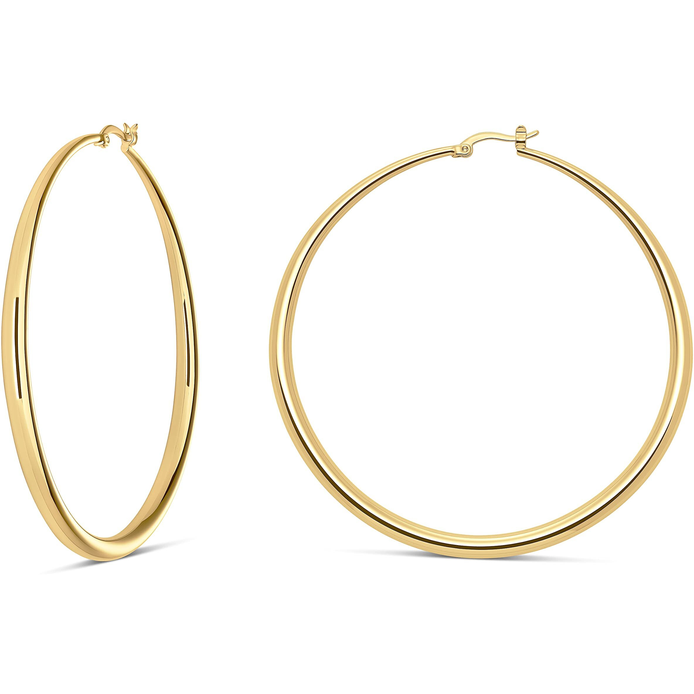 Milla 14K Gold Hoop Earrings For Women, Silver Hoop Earrings & Rose Gold Earrings With Graduated Curvature (14K Gold Plated/Medium - 2.4 In)