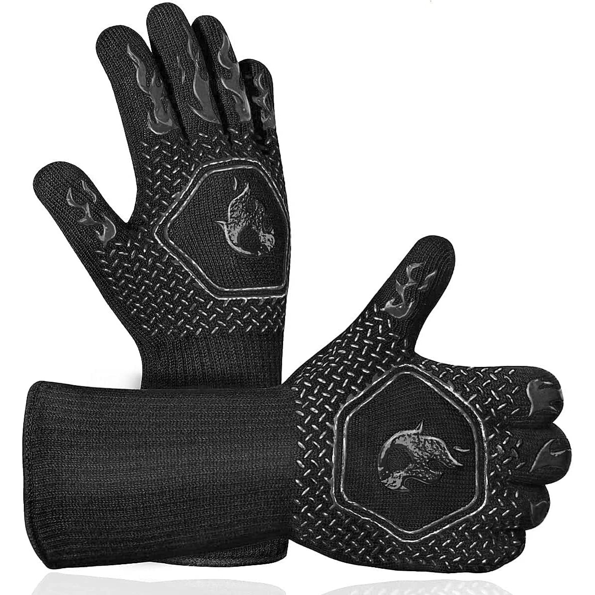 Bbq Grill Gloves Heat Resistant 1472 High Temp Resistance Fireproof Glove For Grilling Smoking Barbecue - Washable Long Silicone Oven Mitts Extreme Hot Proof Mittens For Kitchen Cooking Baking 1