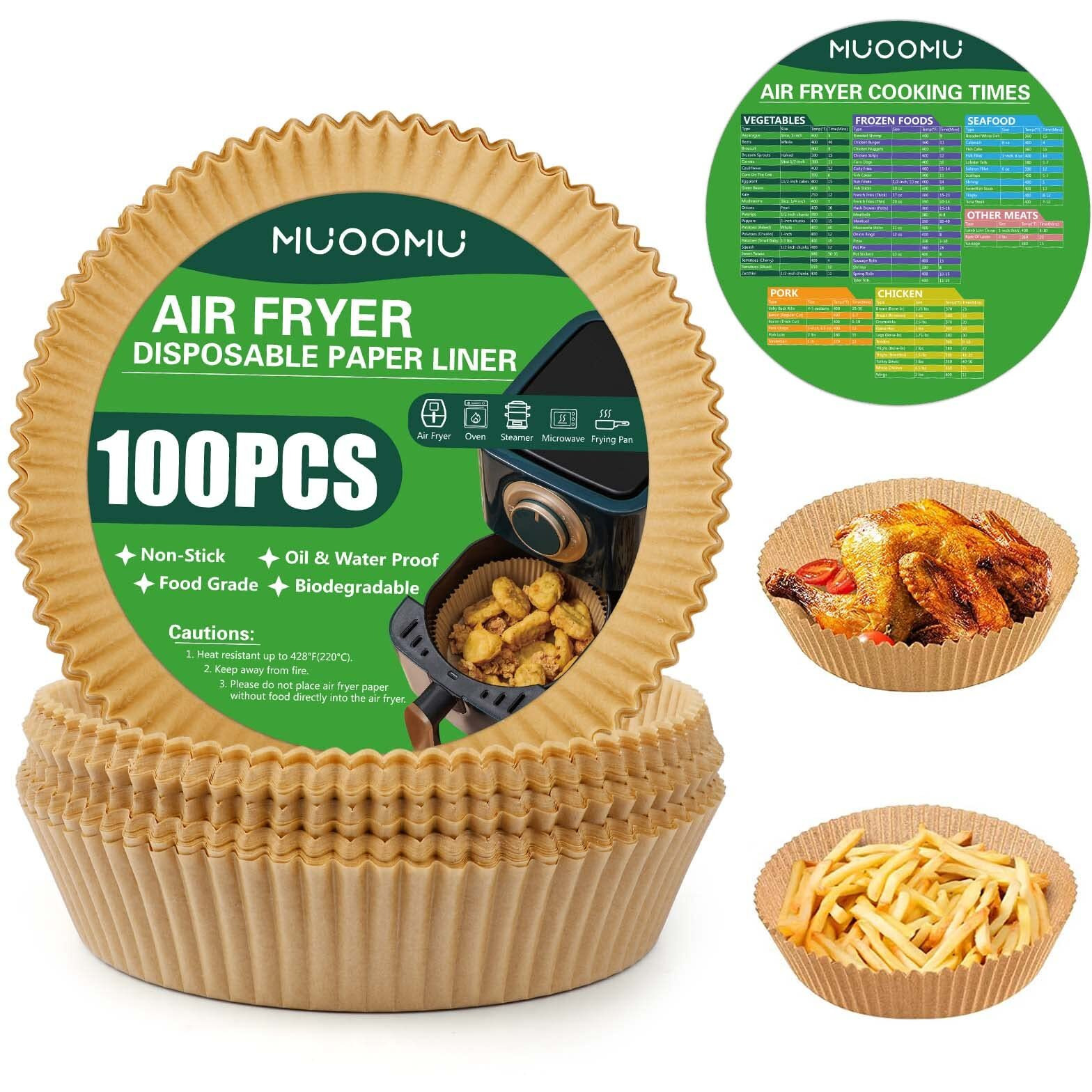 Air Fryer Disposable Paper Liner, 100Pcs Non-Stick Round Parchment Paper, Air Fryer Accessories, Oil Proof, Water Proof, Cooking Baking Roasting Filter Paper For Microwave Oven Frying Pan(7.9Inch)