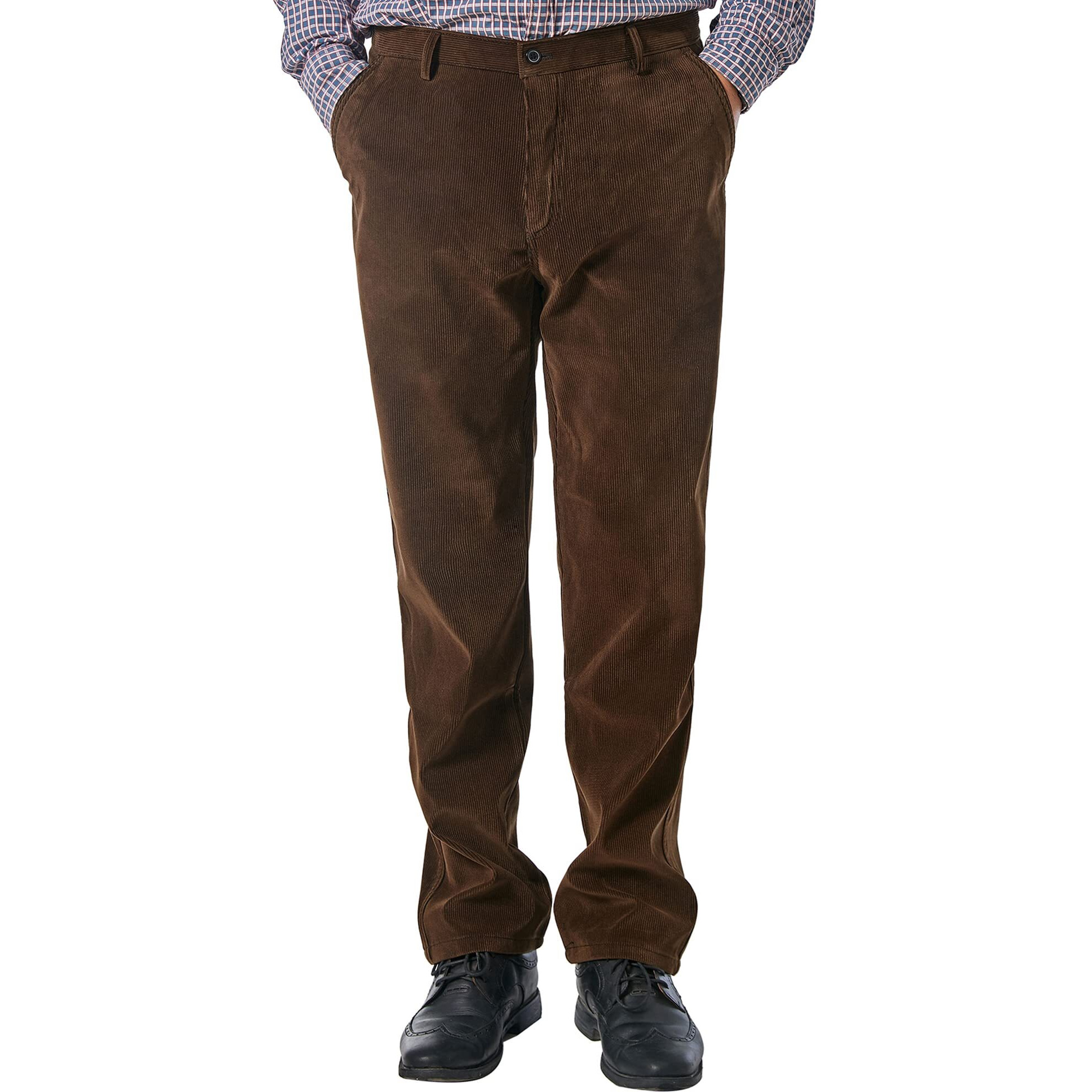 Alimens & Gentle Men 's Corduroy Pant Straight Fit Flat-Front Casual Chino Pants Brown