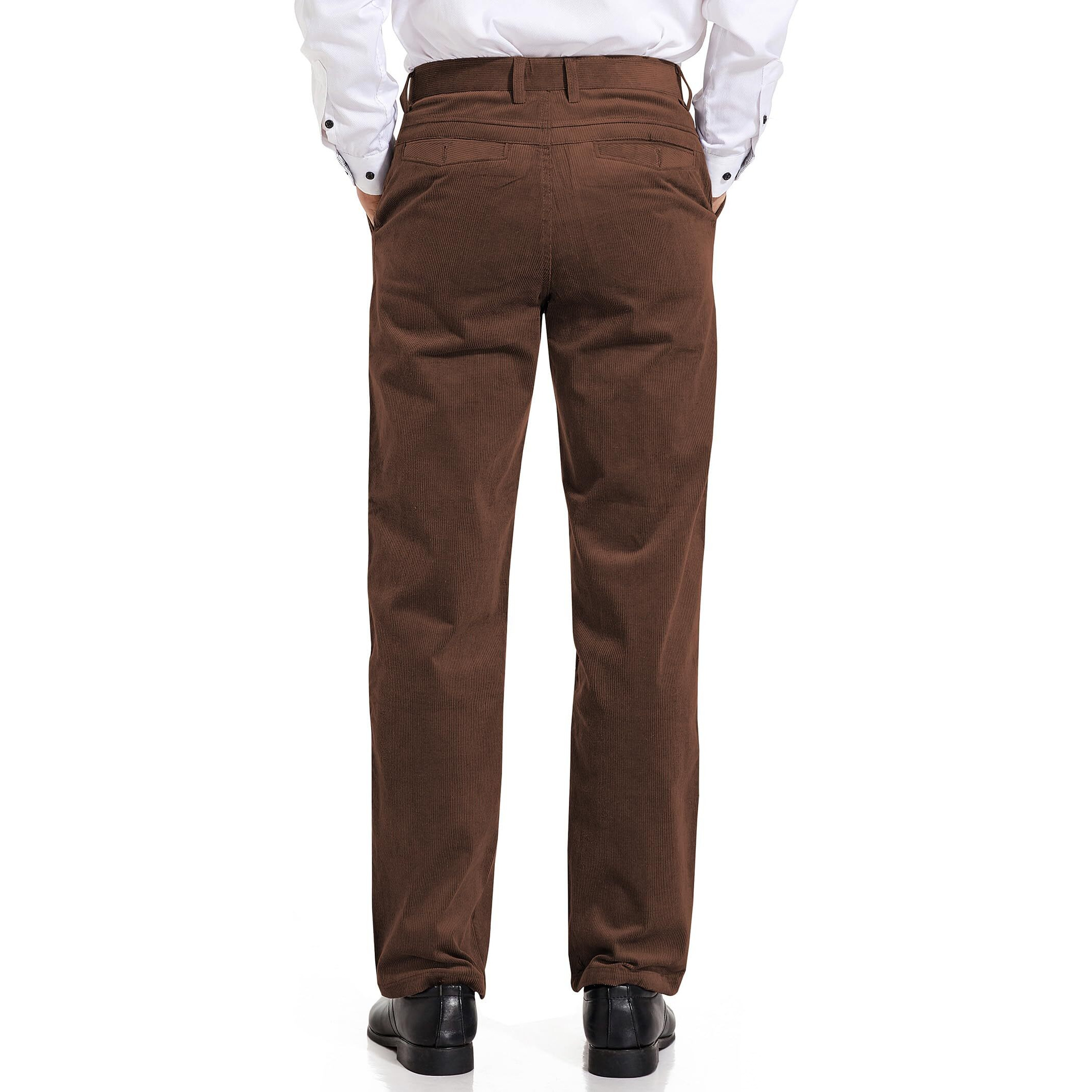 Alimens & Gentle Men 's Corduroy Pant Straight Fit Flat-Front Casual Chino Pants Brown