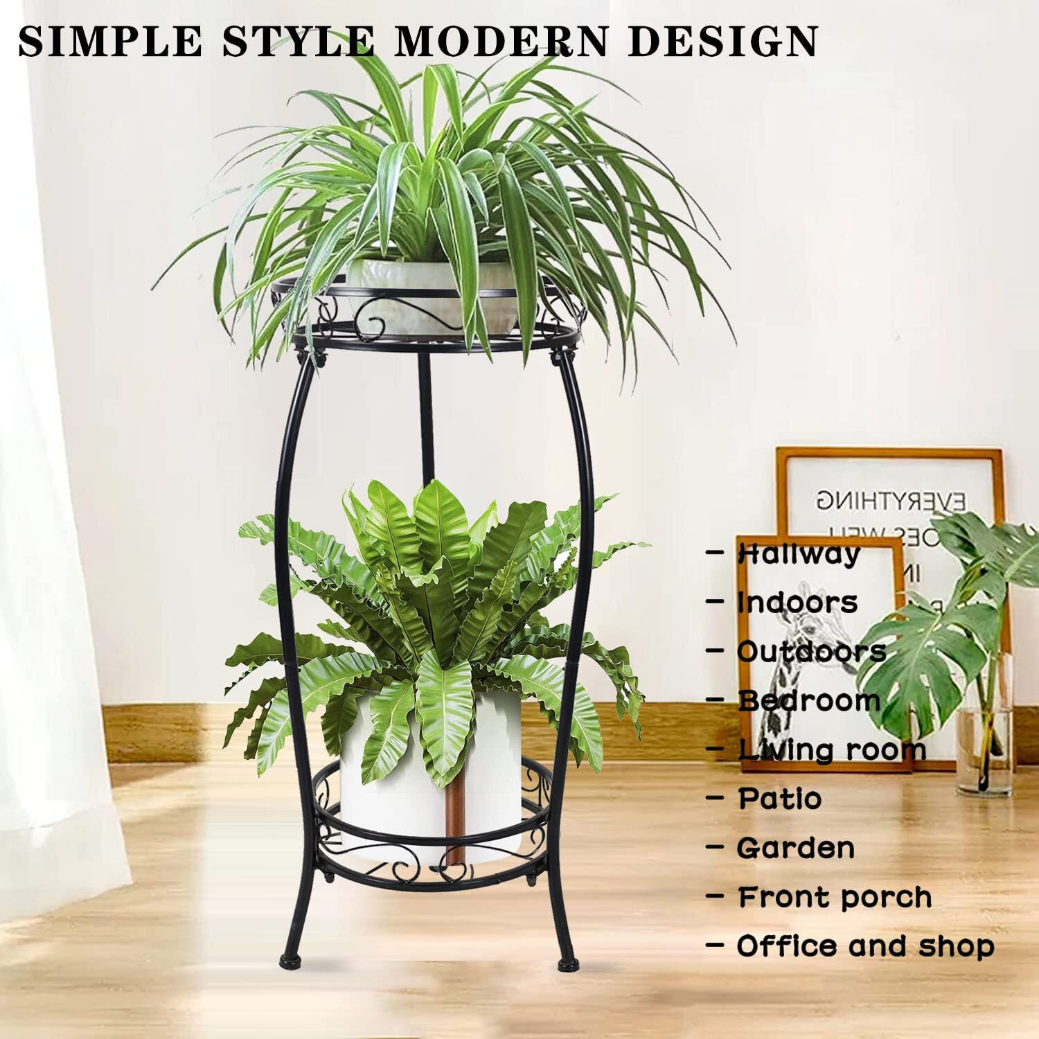 Mocory Plant Stand Indoor Outdoor 2 Tier 27"" Tall Metal Potted Holder Rack Flower Pot Stand Heavy Duty Plant Shelf Rustproof Iron Multiple Plant Round Supports Rack For Planter Corner Garden Balcony Patio