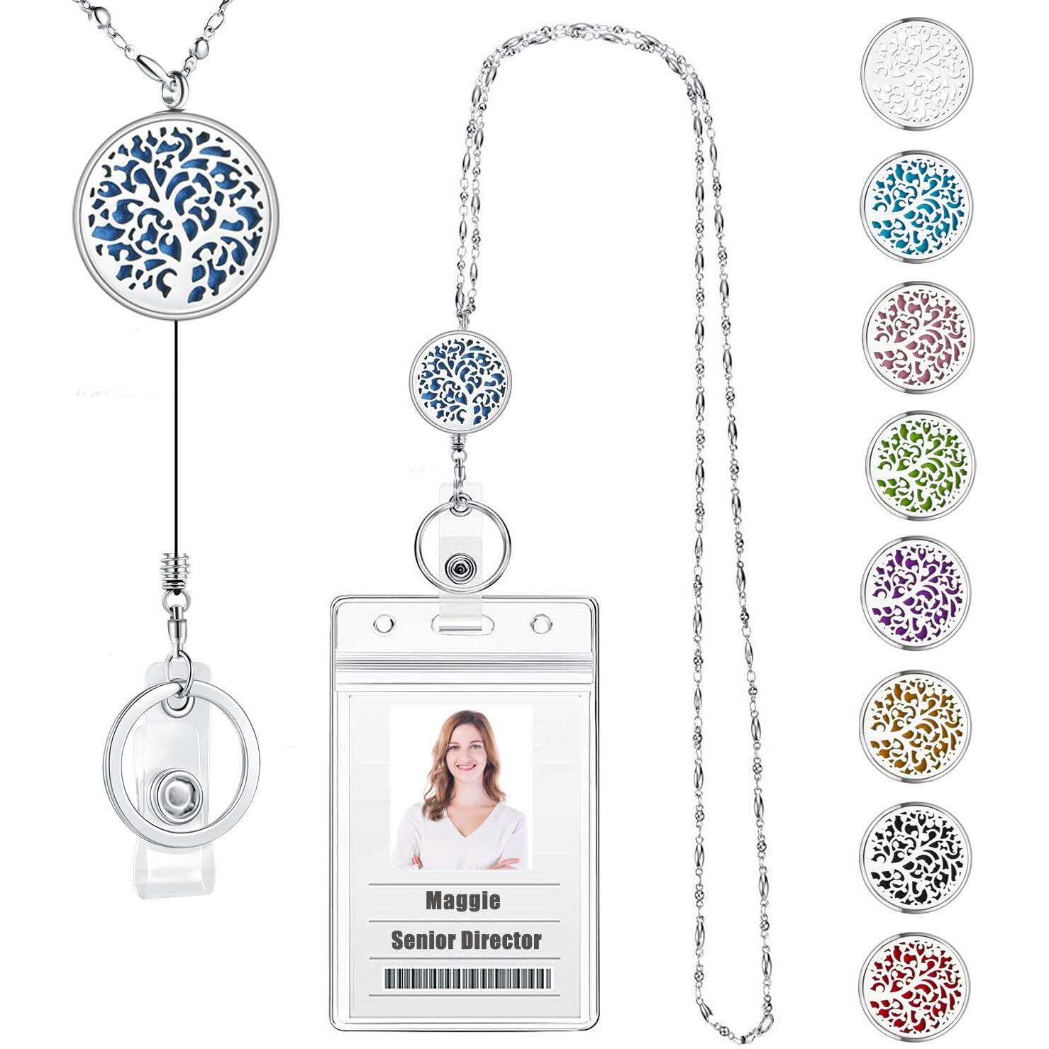 Usangers Retractable Lanyard - Retractable Lanyards For Id Badges Keys Women Cute Teacher Lanyard With Id Holder Retractable Badge Reels Necklace Keychain Silver Chain Nurse School Work Jewelry