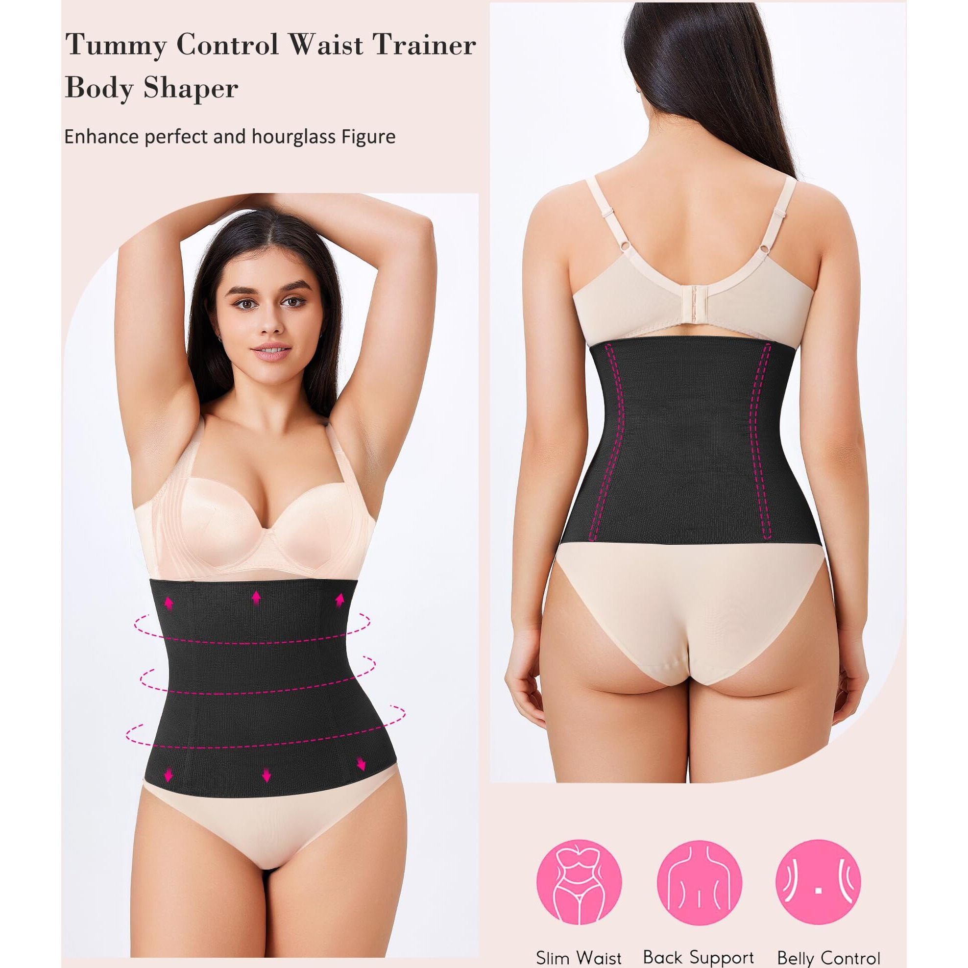 Nebility Womens ' Waist Trainer Tummy Control Waist Cincher Slim Body Shaper (Black Without Hook, M)