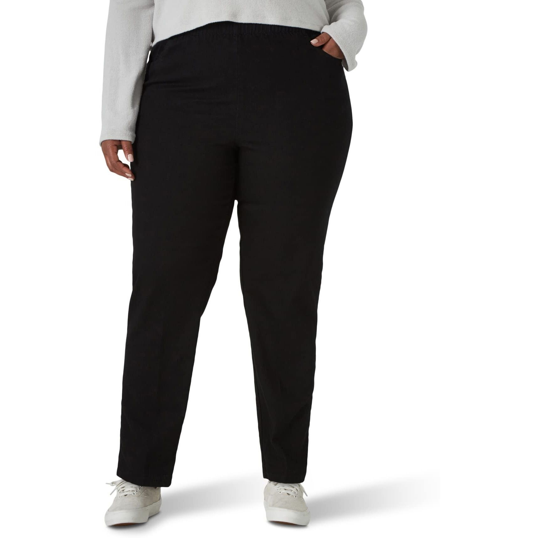 Chic Classic Collection Womens Plus Cotton Pull-On Pant With Elastic Waist Jeans, Black Denim, 18 Us