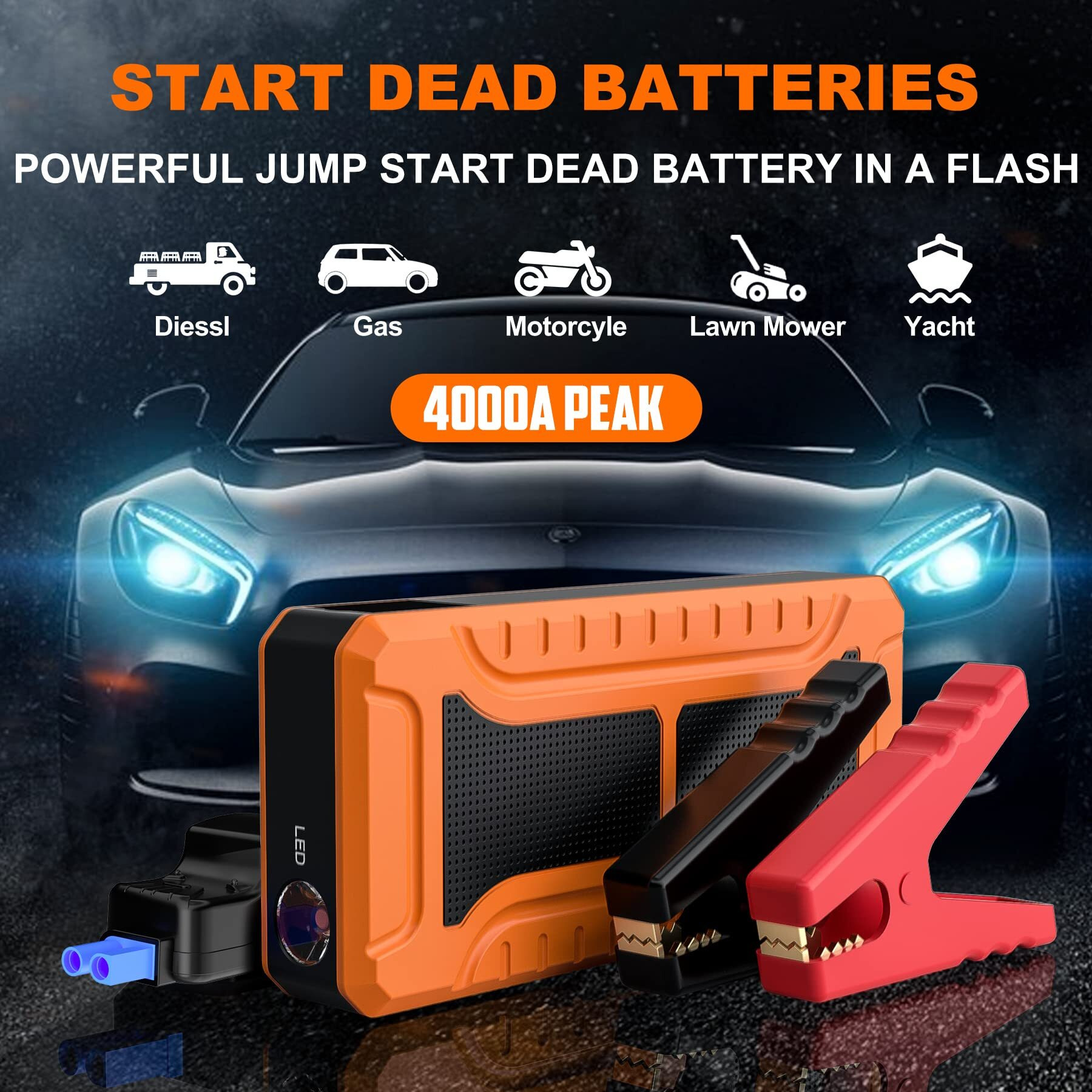 Sypom Jump Starter 4000A Peak 21000 Mah Car Starter (All Gas, Up To 8.0L Diesel Engine) 12V Lithium Jump Box Auto Portable Battery Booster Pack, Battery Starter, Power Bank Charger With Quick Charge