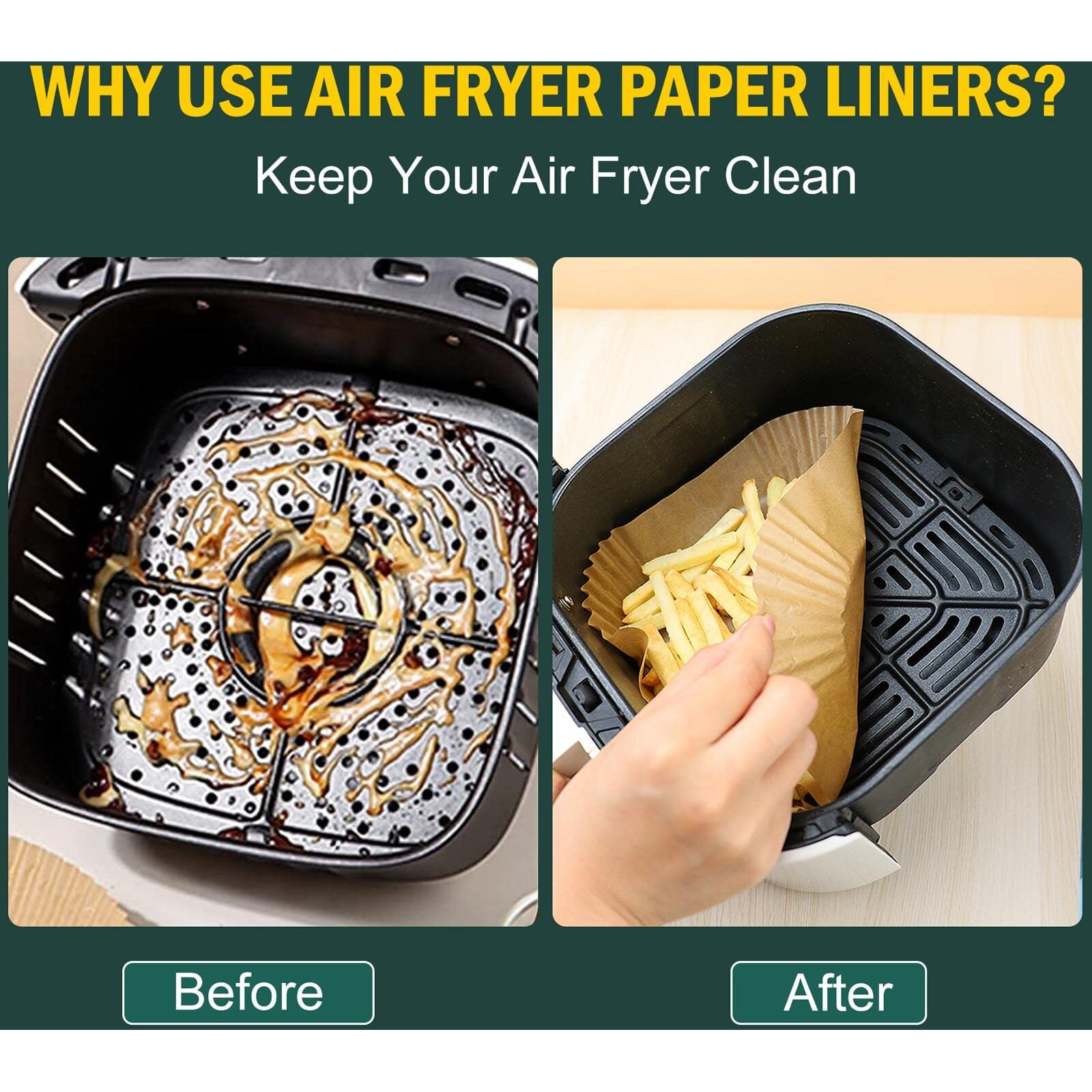 Air Fryer Disposable Paper Liners Square, Non-Stick Parchment Paper, Air Fryer Accessories, Oil Proof, Water Proof, Paper Liner For Microwave Oven Frying Pan(100Pcs, 7.9Inch)