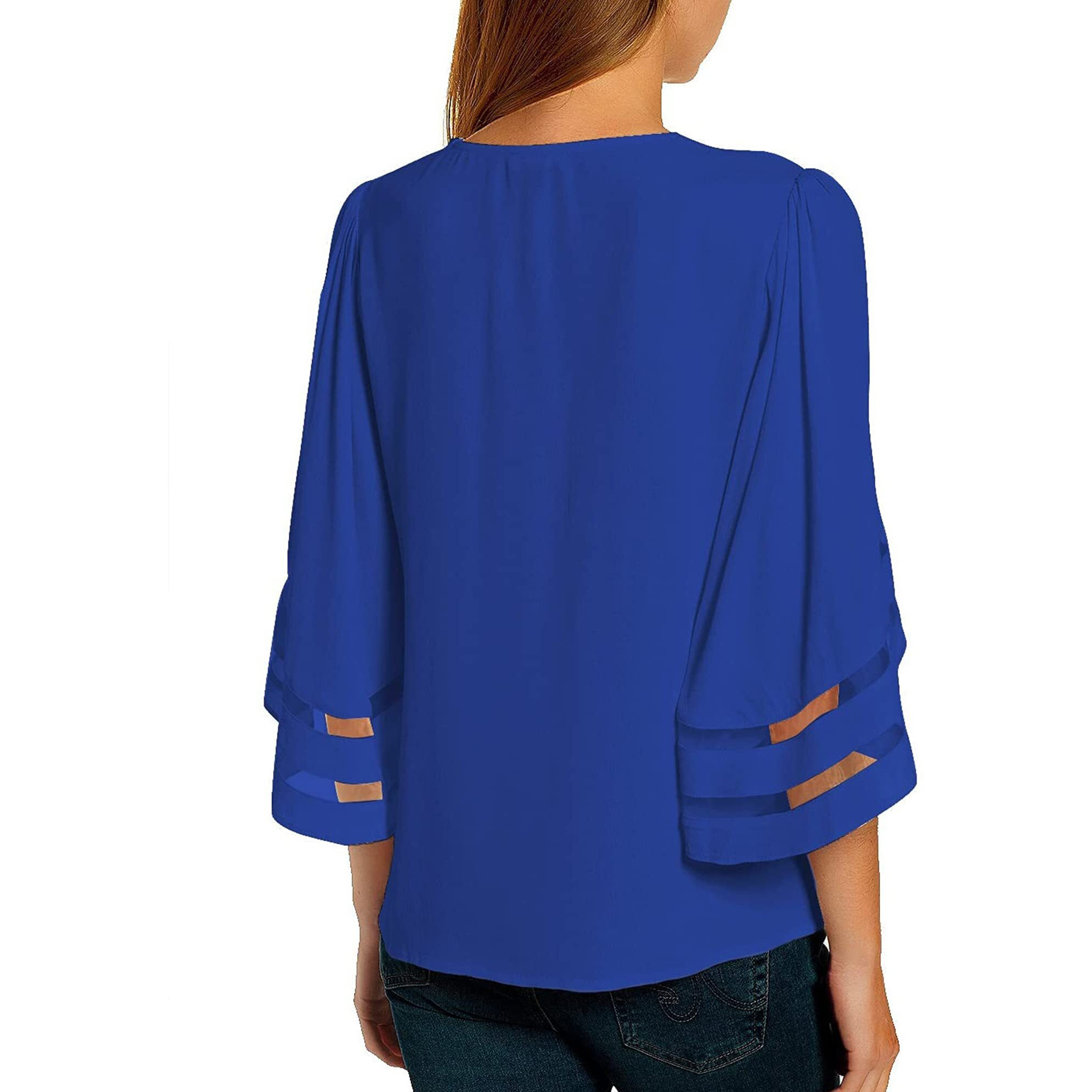 Utyful Women Tops For Women Casual Summer Royal Blue Blouse Womens Blouses Fall V Neck-Royal Blue Large