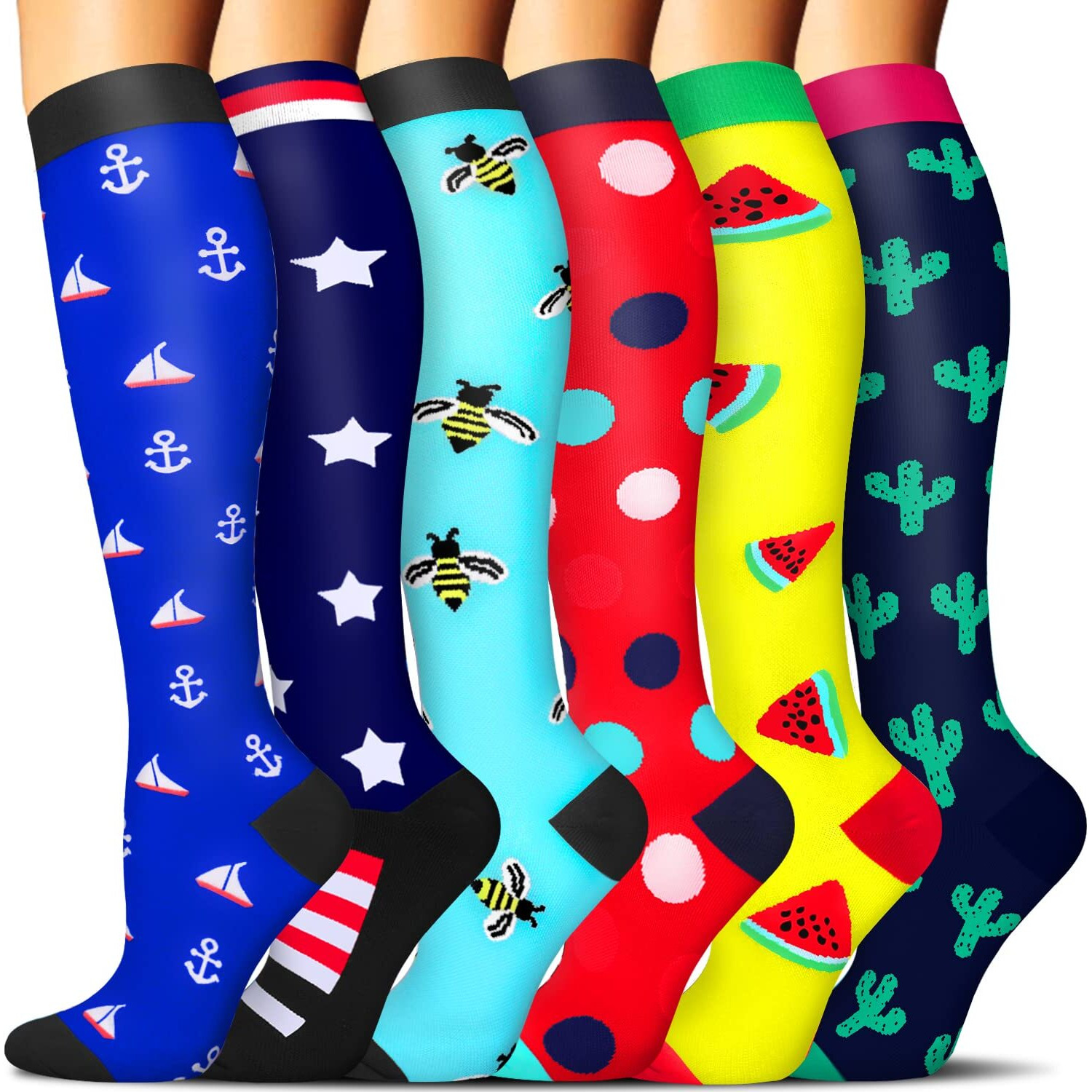 Compression Socks For Men & Women - 6 Pairs - Best Graduated Athletic & Medical For Men & Women, Running, Flight, Travel (Assort 8, Smallmedium)