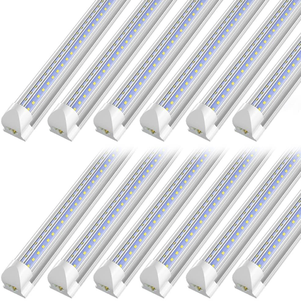 Shopled Led Shop Light 8Ft, 72W 9360Lm 6000K Cool White, High Output Linkable T8 Tube Light Fixtures, V-Shape, 8 Foot Led Shop Lights For Garage, Warehouse, 12 Pack
