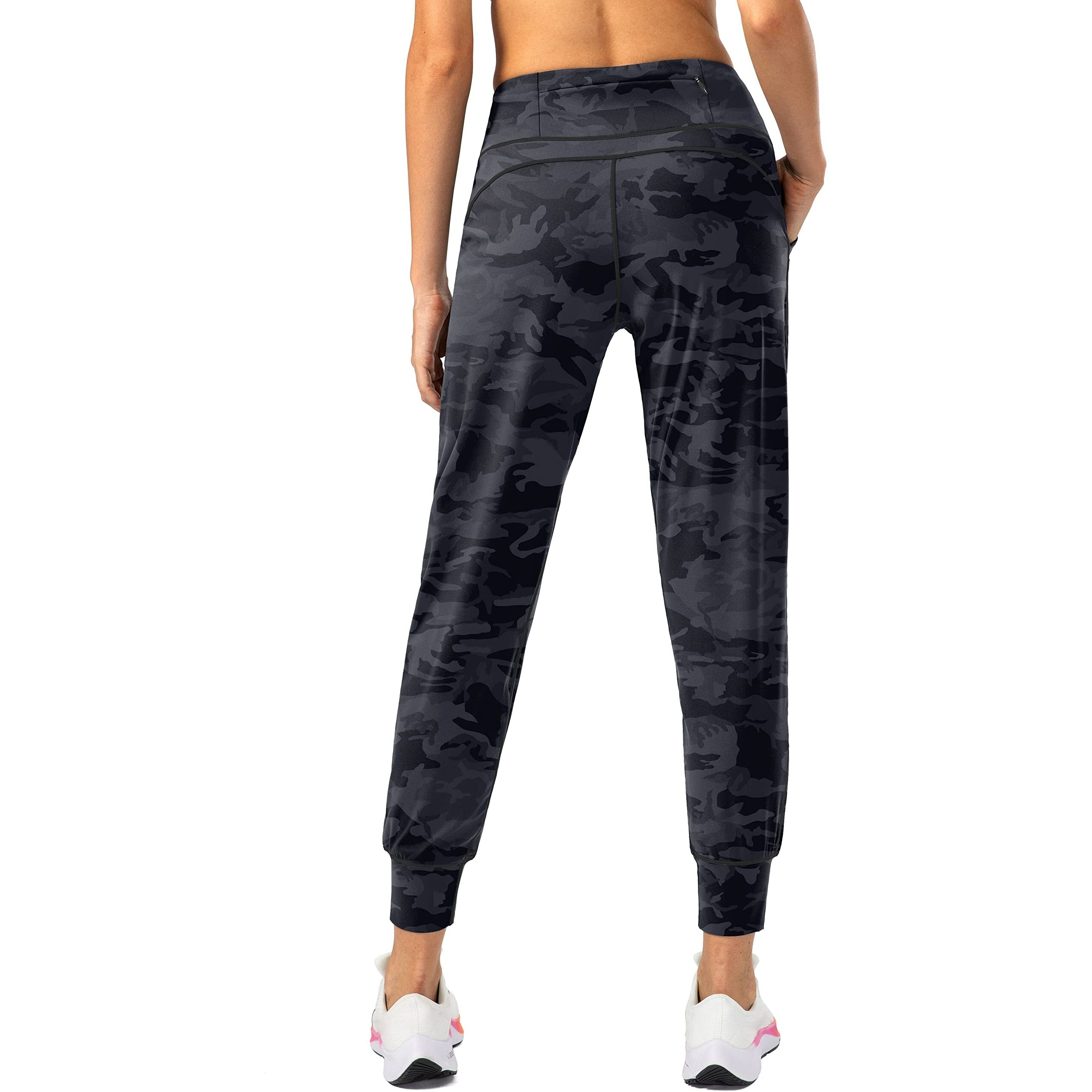 Soothfeel Women 's Joggers With Zipper Pockets High Waisted Athletic Workout Yoga Pants Joggers For Women Regular (Grey Camo, Medium)