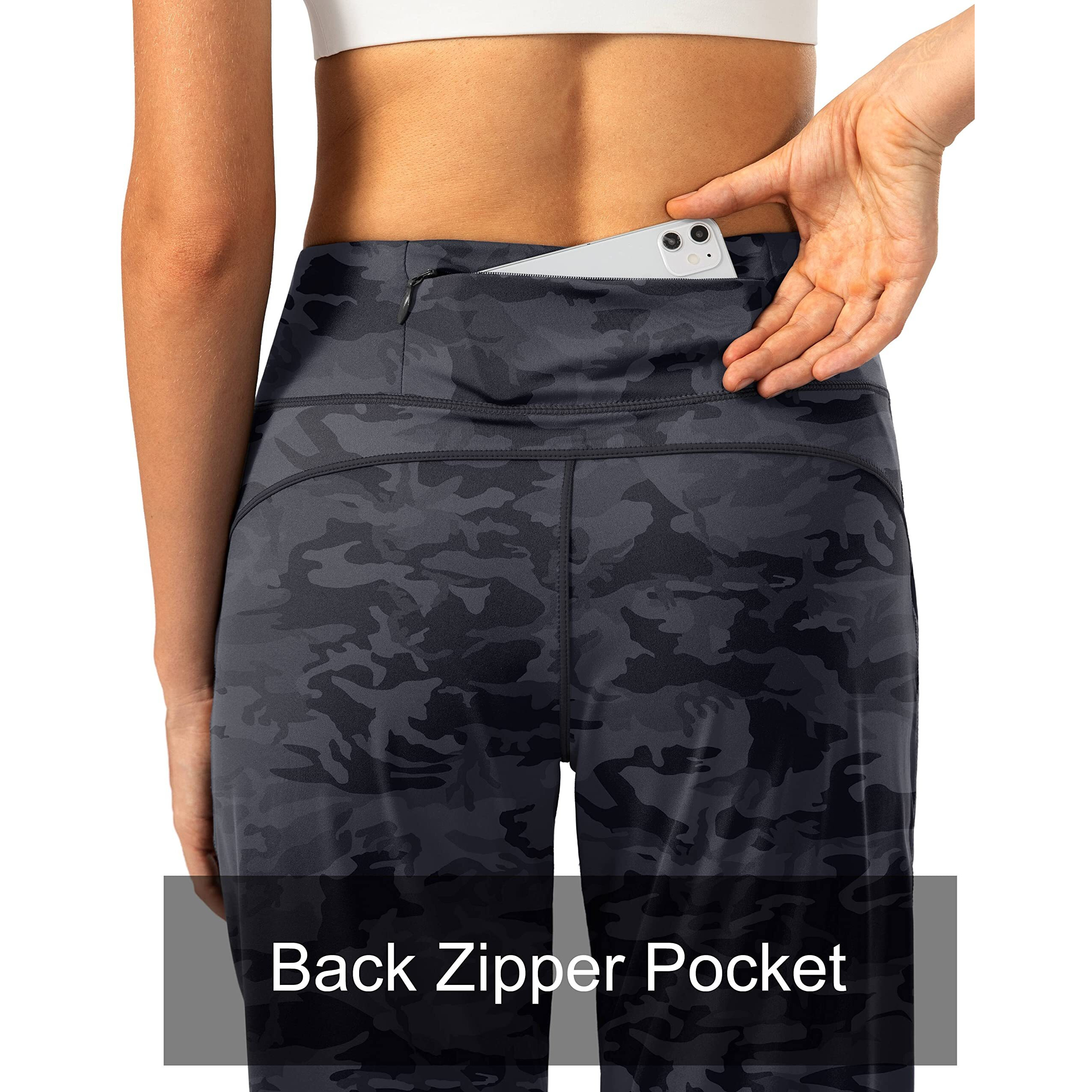Soothfeel Women 's Joggers With Zipper Pockets High Waisted Athletic Workout Yoga Pants Joggers For Women Regular (Grey Camo, Medium)