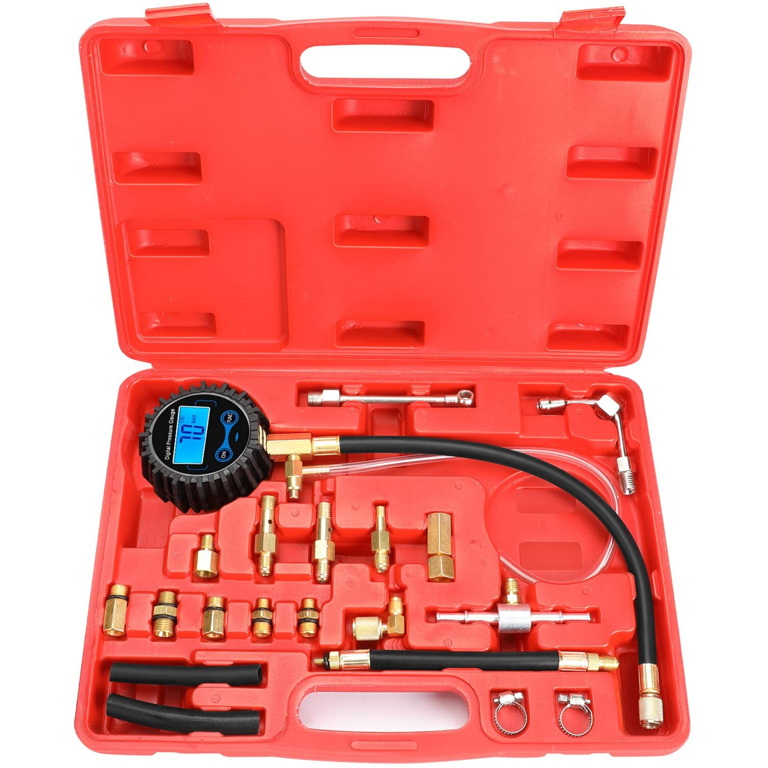 Betooll Fuel Pressure Gauge - Fuel Pressure Test Kit - Digital Gauge Fuel Pressure Gauge Kit - Fuel Injector Injection Pump Pressure Tester Car Tools 0-300Psi For Cars And Trucks
