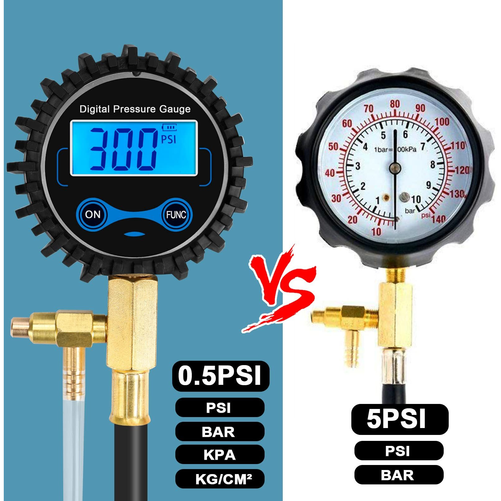Betooll Fuel Pressure Gauge - Fuel Pressure Test Kit - Digital Gauge Fuel Pressure Gauge Kit - Fuel Injector Injection Pump Pressure Tester Car Tools 0-300Psi For Cars And Trucks