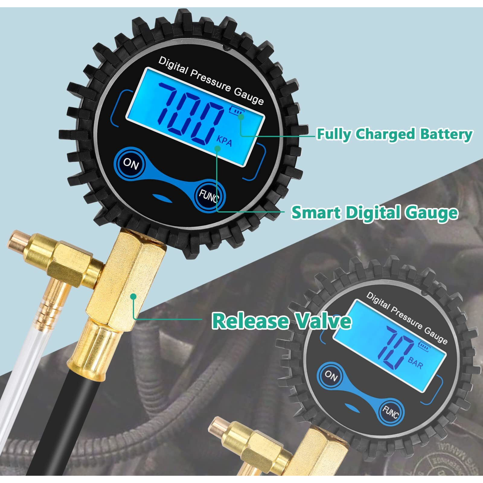 Betooll Fuel Pressure Gauge - Fuel Pressure Test Kit - Digital Gauge Fuel Pressure Gauge Kit - Fuel Injector Injection Pump Pressure Tester Car Tools 0-300Psi For Cars And Trucks