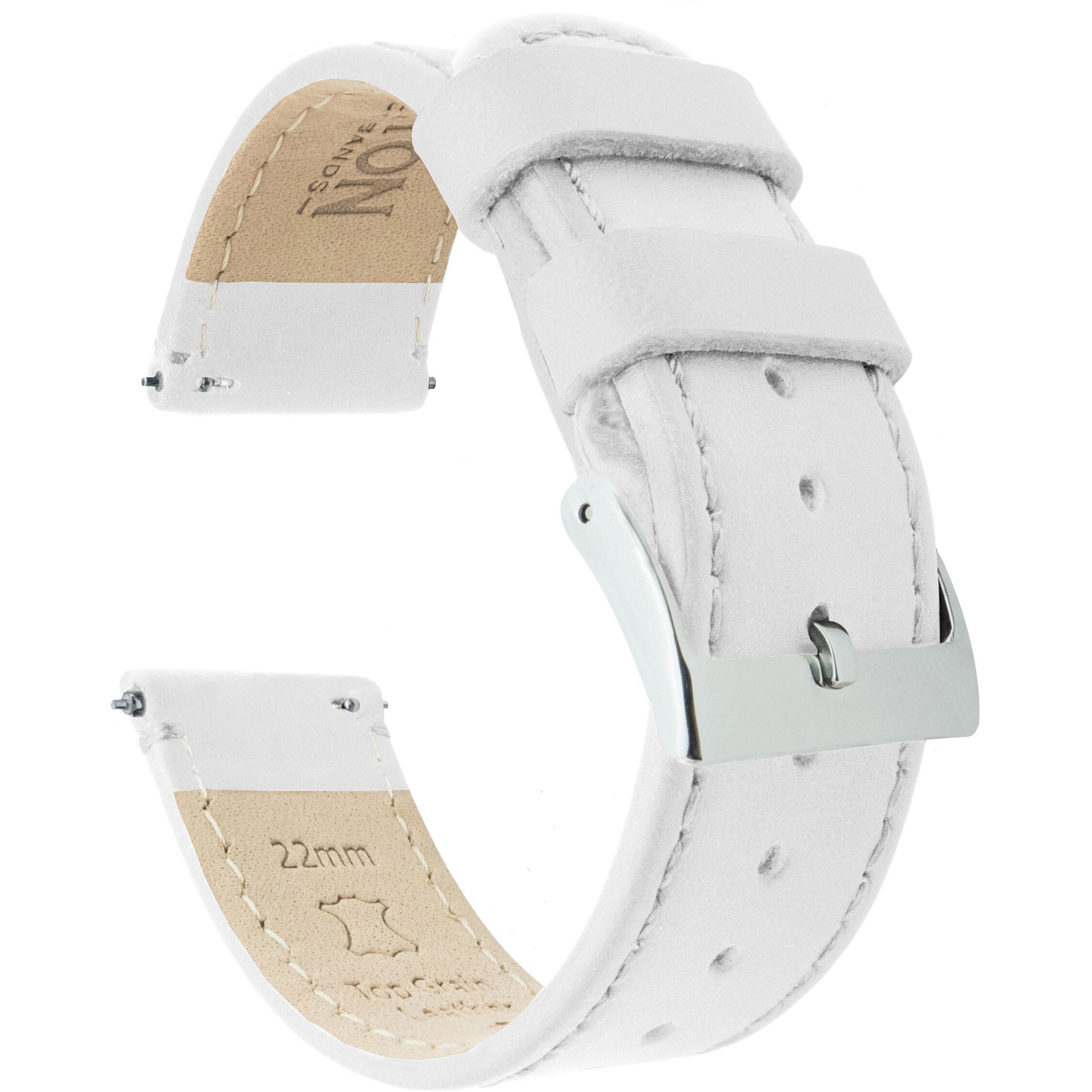 Barton Watch Bands Quick Release Top Grain Leather Watch Band Strap, White Leather & Stitching, 20Mm