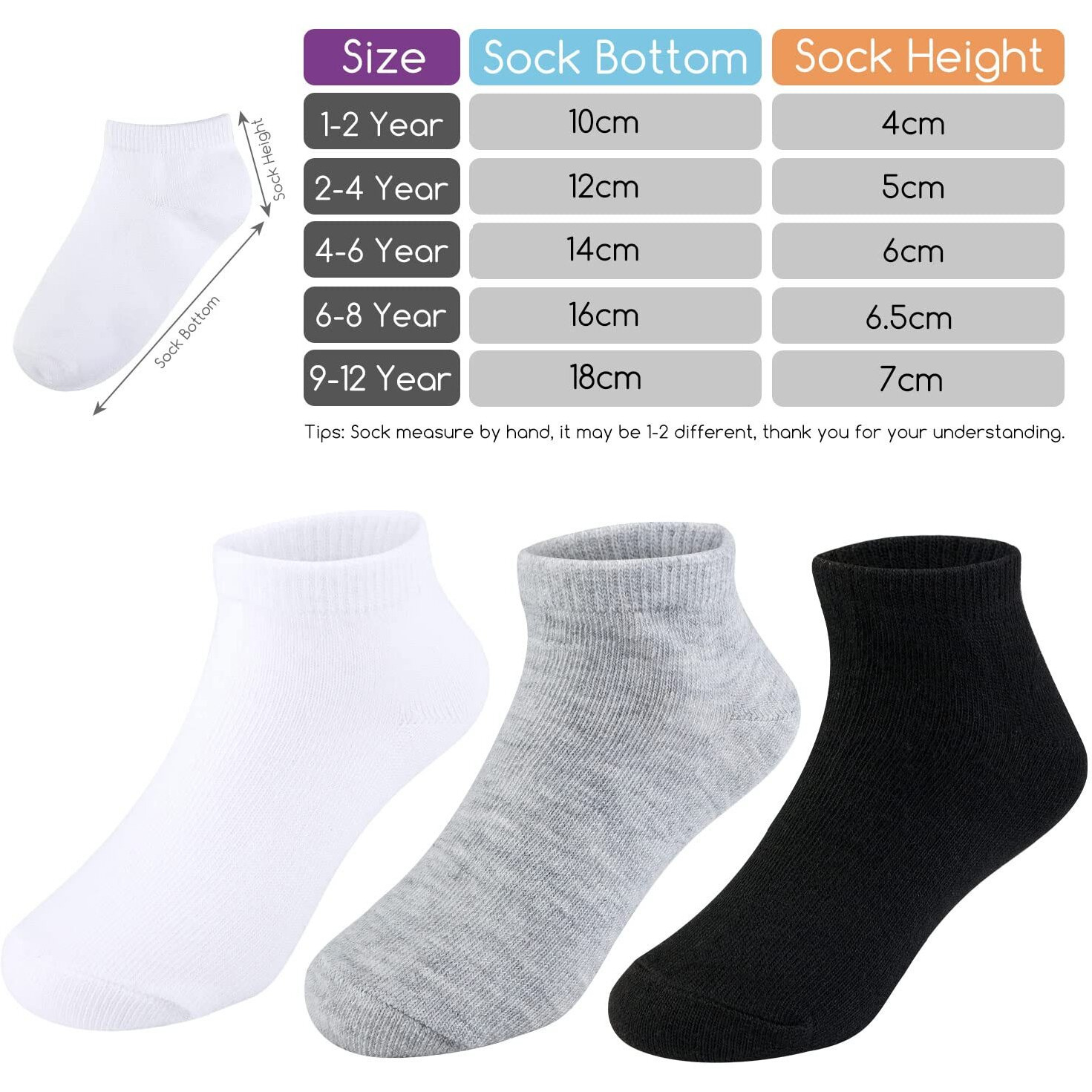 Booph Kids Socks For Boys Girls Low Cut Athletic Ankle Socks 4-6 Years Multi01