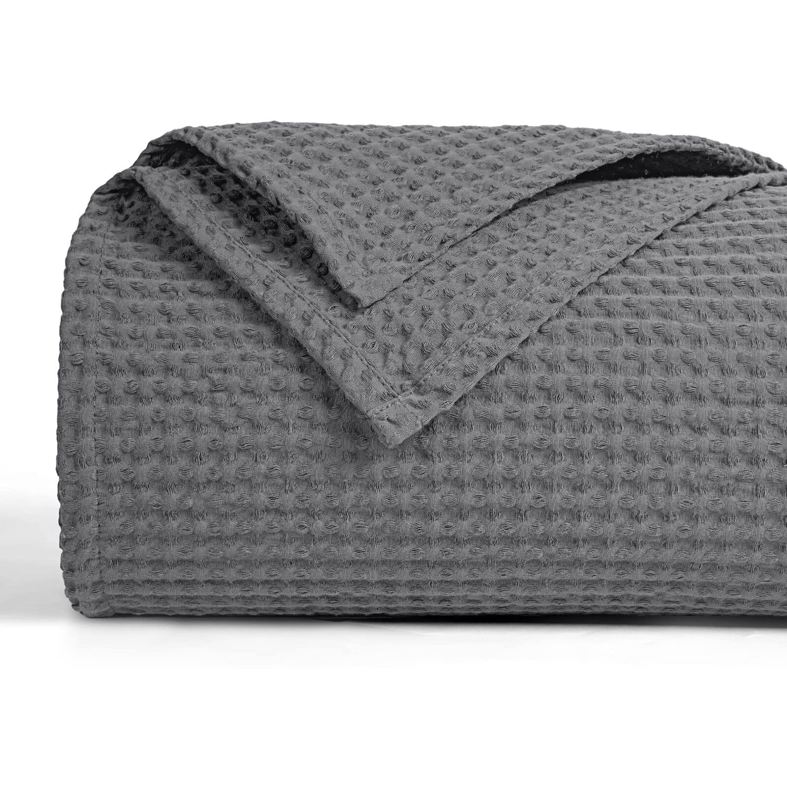 Phf 100% Cotton Waffle Weave Blanket Twin Size 66"&quotX90""- Washed Warm Soft Lightweight Breathable Blanket For All Season-Perfect Blanket Layer For Couch Bed Sofa -Elegant Home Decoration-Charcoal