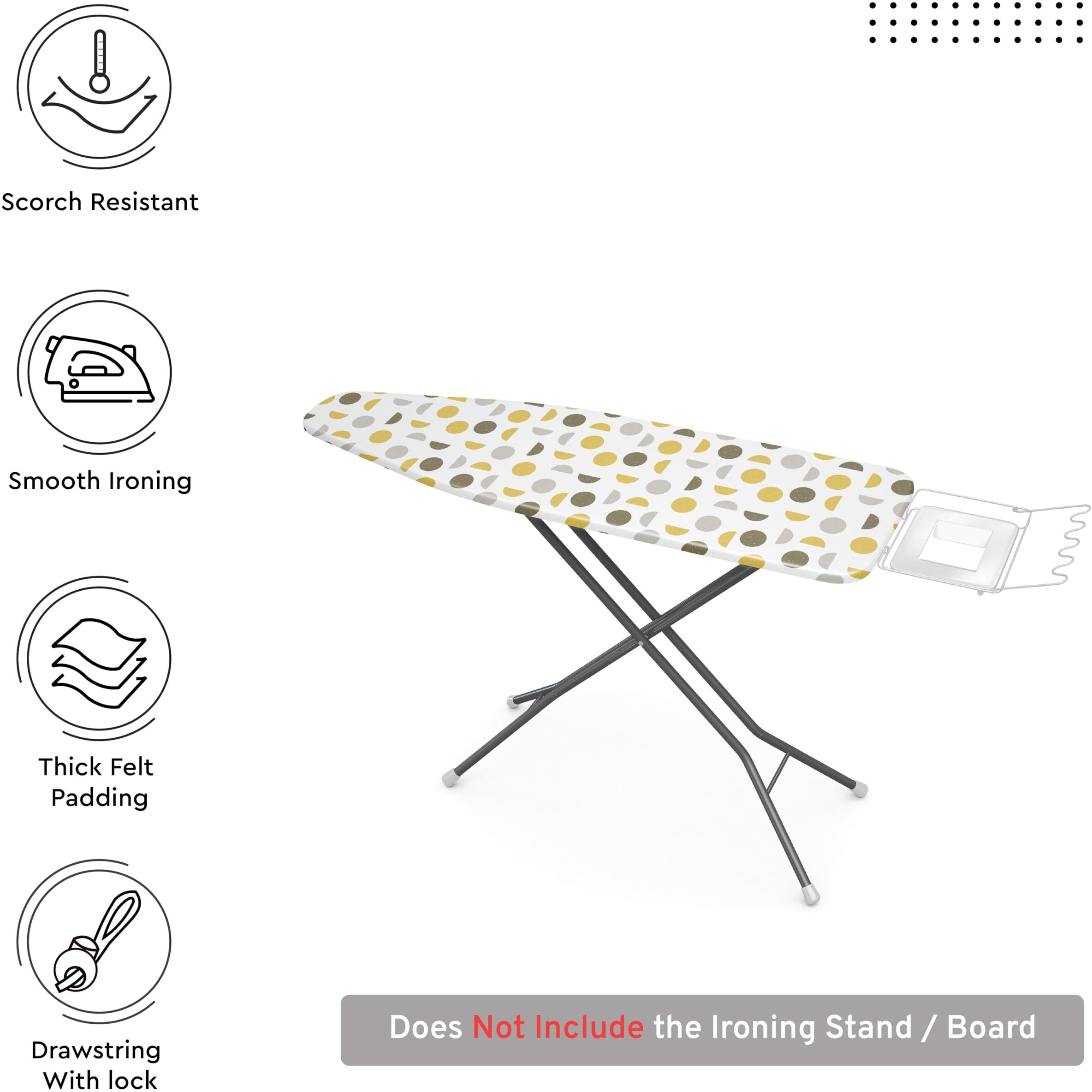 Encasa Ironing Board Covers (15 X 54 Inch) Drawstring Tightening With Thick 3 Mm Felt Padding, Easy Fit, Scorch Resistant, Printed - Yellow Moon