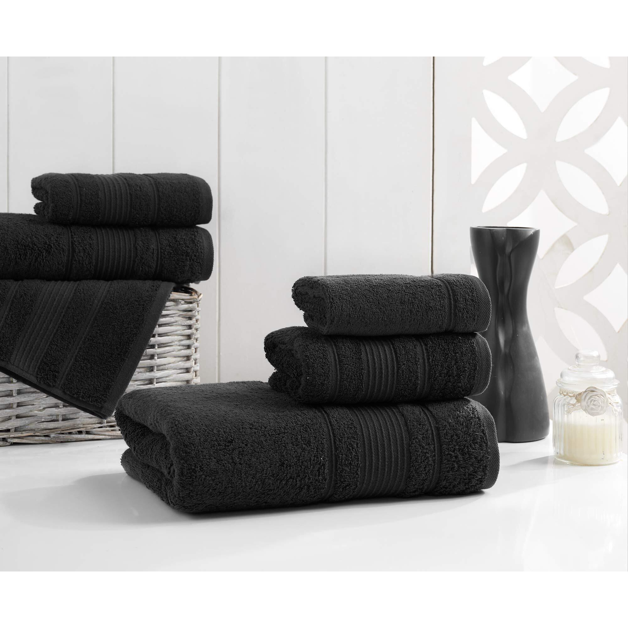 Qute Home 6-Piece Bath Towels Set, 100% Turkish Cotton Premium Quality Bathroom Towels, Soft And Absorbent Turkish Towels, Set Includes 2 Bath Towels, 2 Hand Towels And 2 Washcloths (Black)