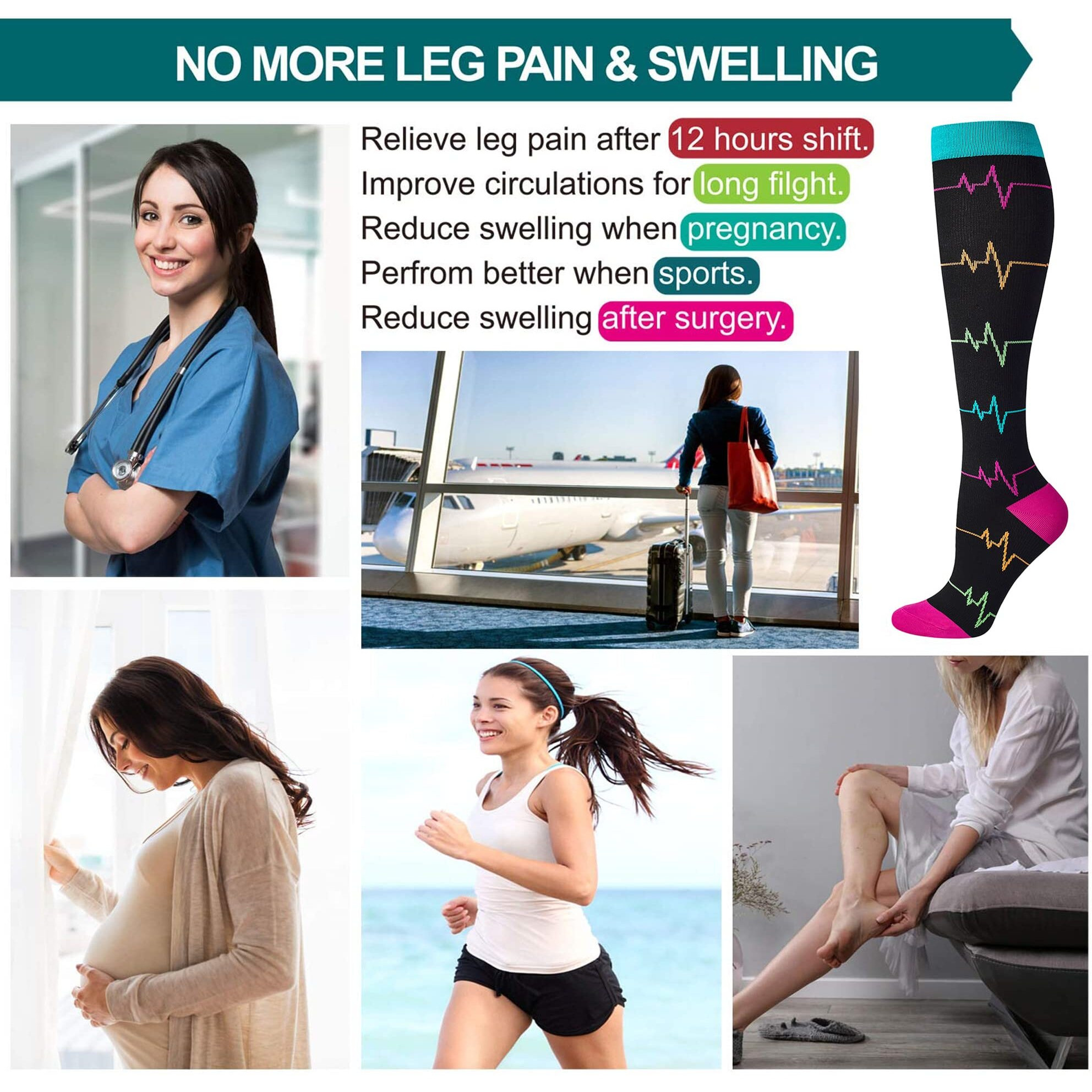 Compression Socks Women And Men, 20-30Mmhg, Best For Nurses, Travel, Pregnancy