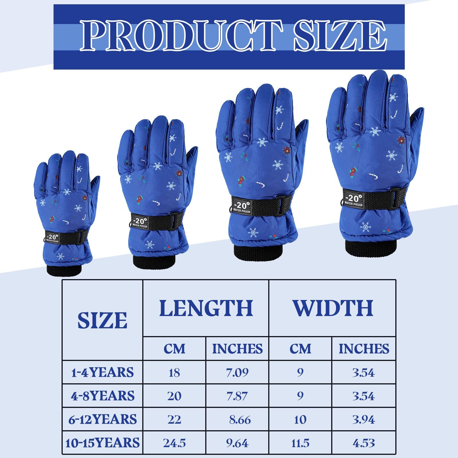 Hicarer 4 Pairs Winter Gloves For Kids Waterproof Snow Ski Gloves Warm Unisex Camouflage Clothes For Cold Weather Girls Boys Children(Dark Blue, Pink, Black, Blue,1-4 Years Old)