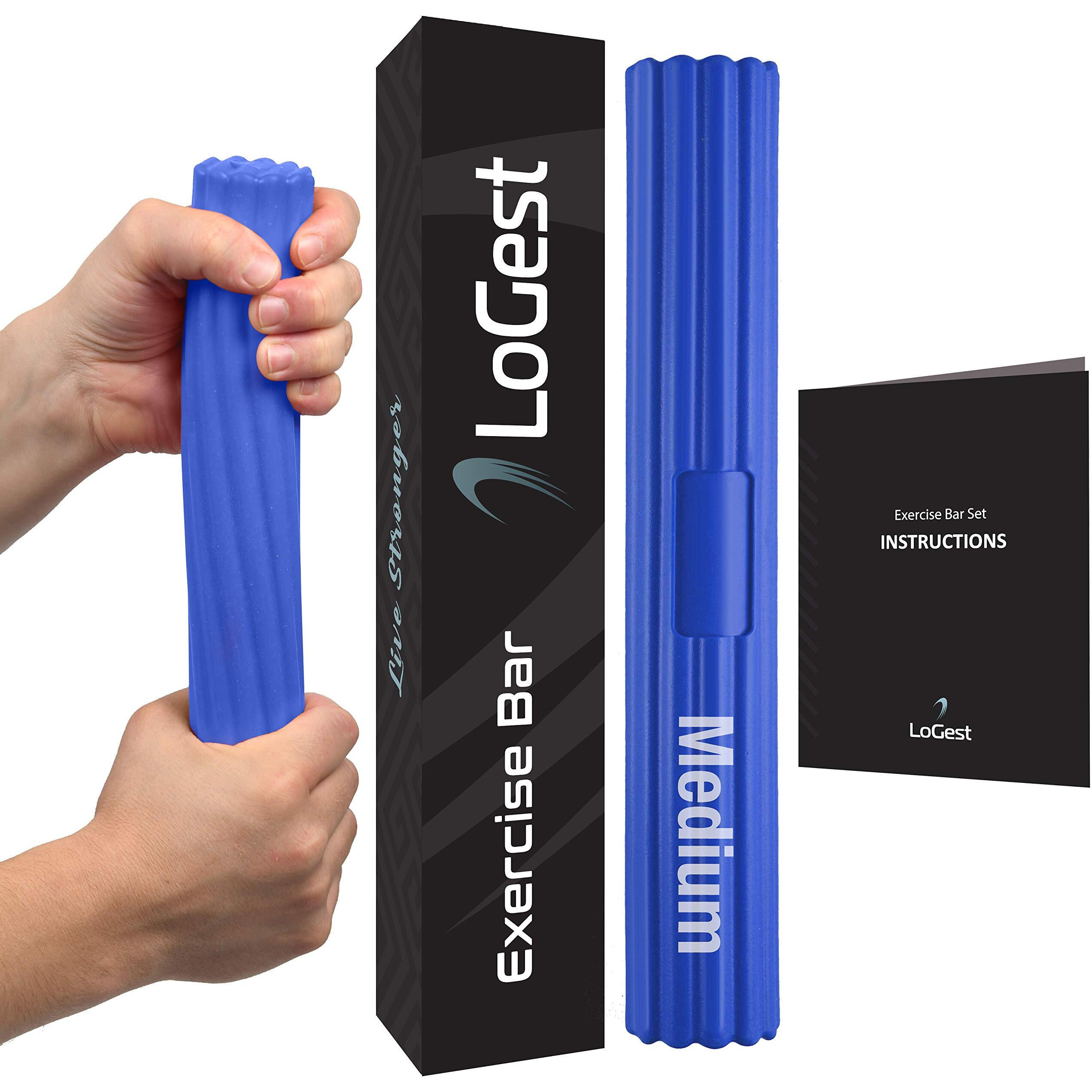 Logest Medium Twist Hand Exerciser Bars - Flexible Bar Strengthener - Tennis Elbow, Golfer's Elbow, Tendonitis, Wrist, Forearms Pain Relief Hand Therapy Bar Wrist And Arm Strengthener Rehab Twist Bar
