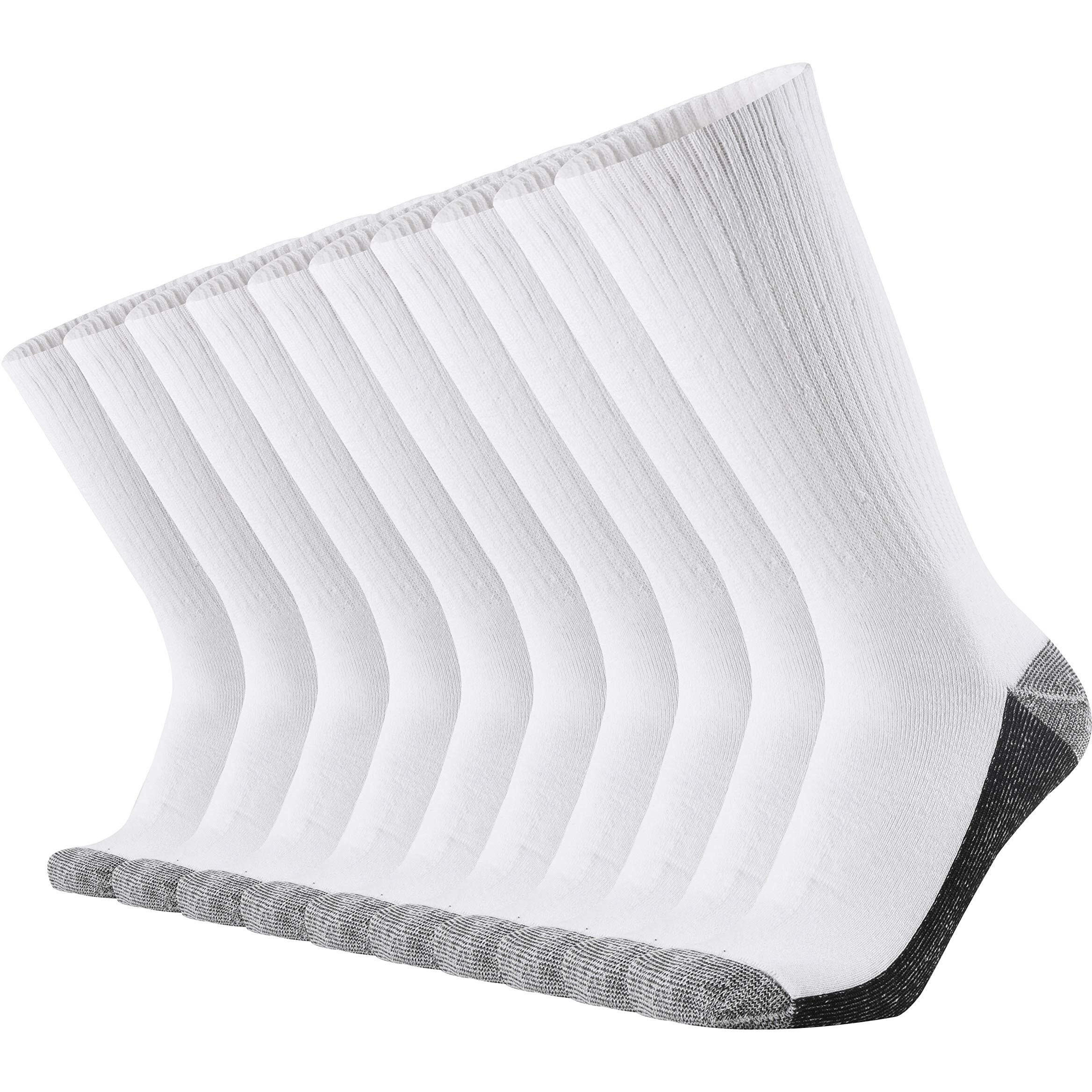 Kmm Mens Cotton Full Thick Cushion Crew Socks Moisture Control Heavy Duty Work Boot Dry Fit Warm Thermal Anti Sweat Blisters(White+Black L)