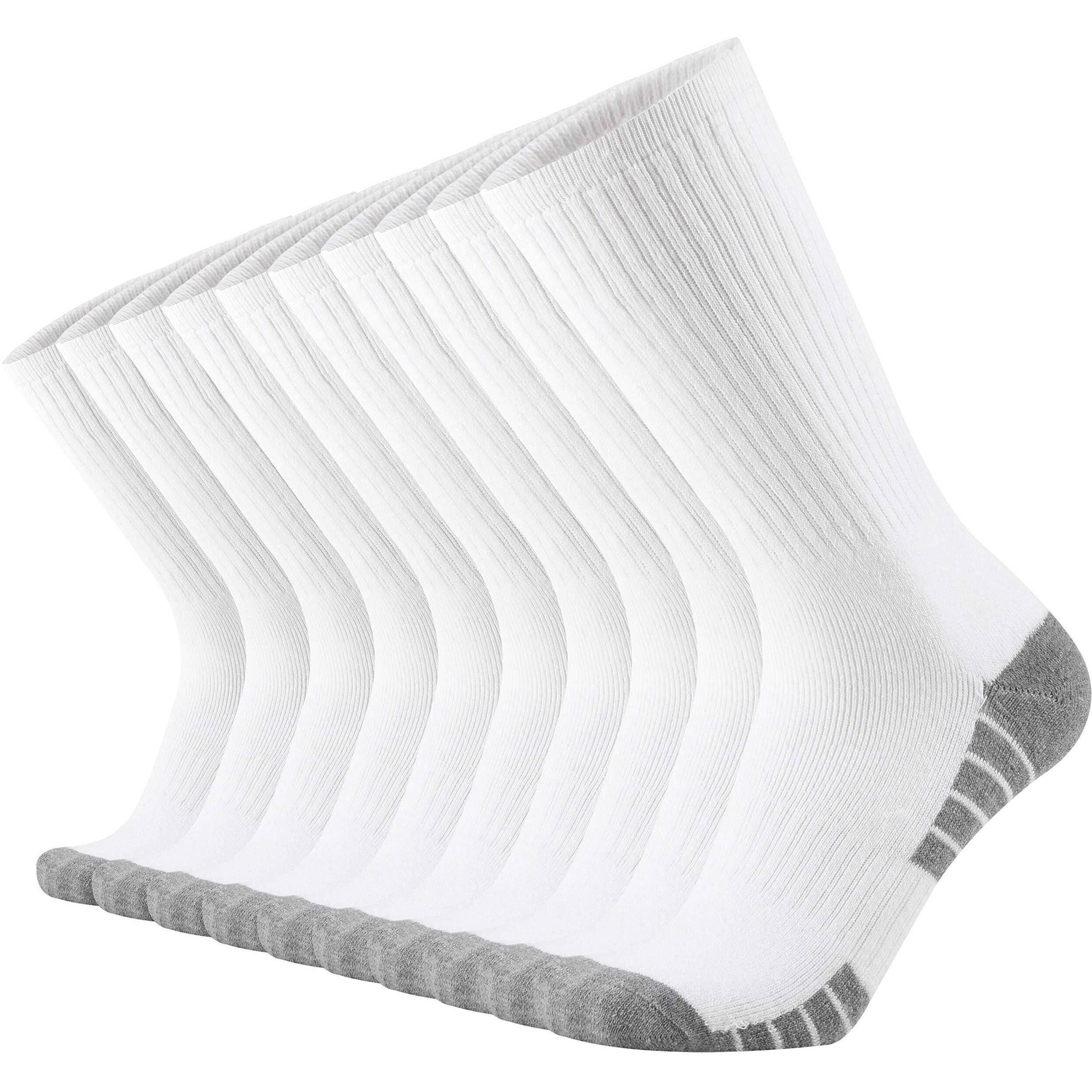 Onke Cotton Cushion Crew Socks For Men Women Athletics All Seasons Thick Warm Heavy Duty Work Boots Moisture Wicking Control(White L)