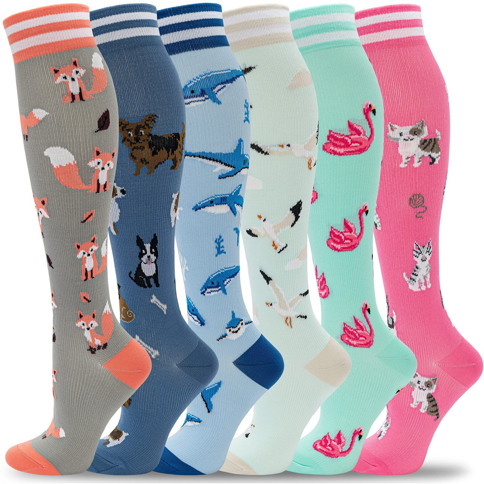 Fenglaoda Compression Socks For Women Circulation 20-30Mmhg Crazy, Cute, Socks Support For Nurse, Pregnant, Running, Medical