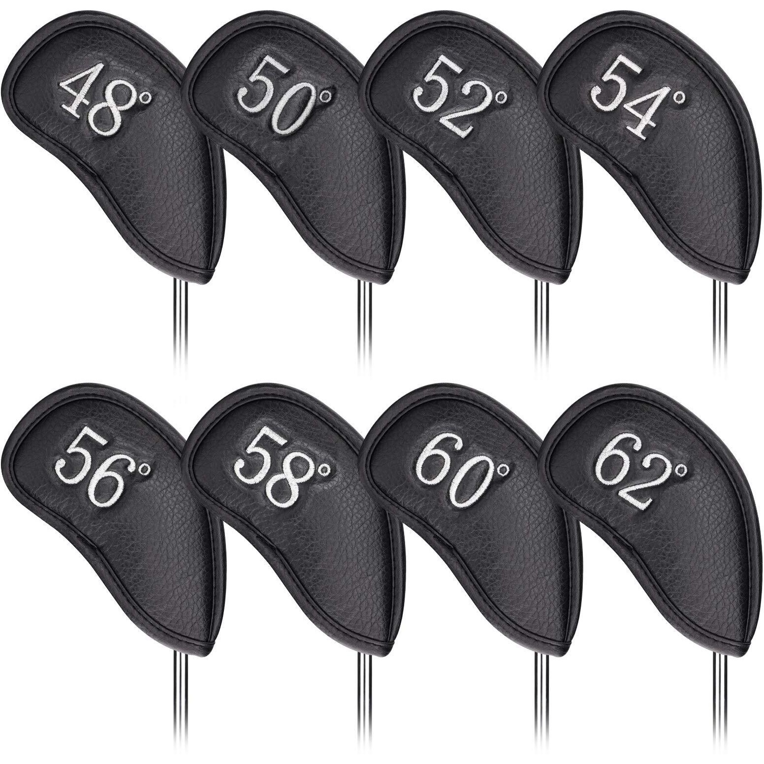 Craftsman Golf 8Pcs 48    50    52    54    56    58    60    62    Leather Black Golf Club Wedge Covers Protective Headcover (1 Set 8Pcs (48   - 62   ))