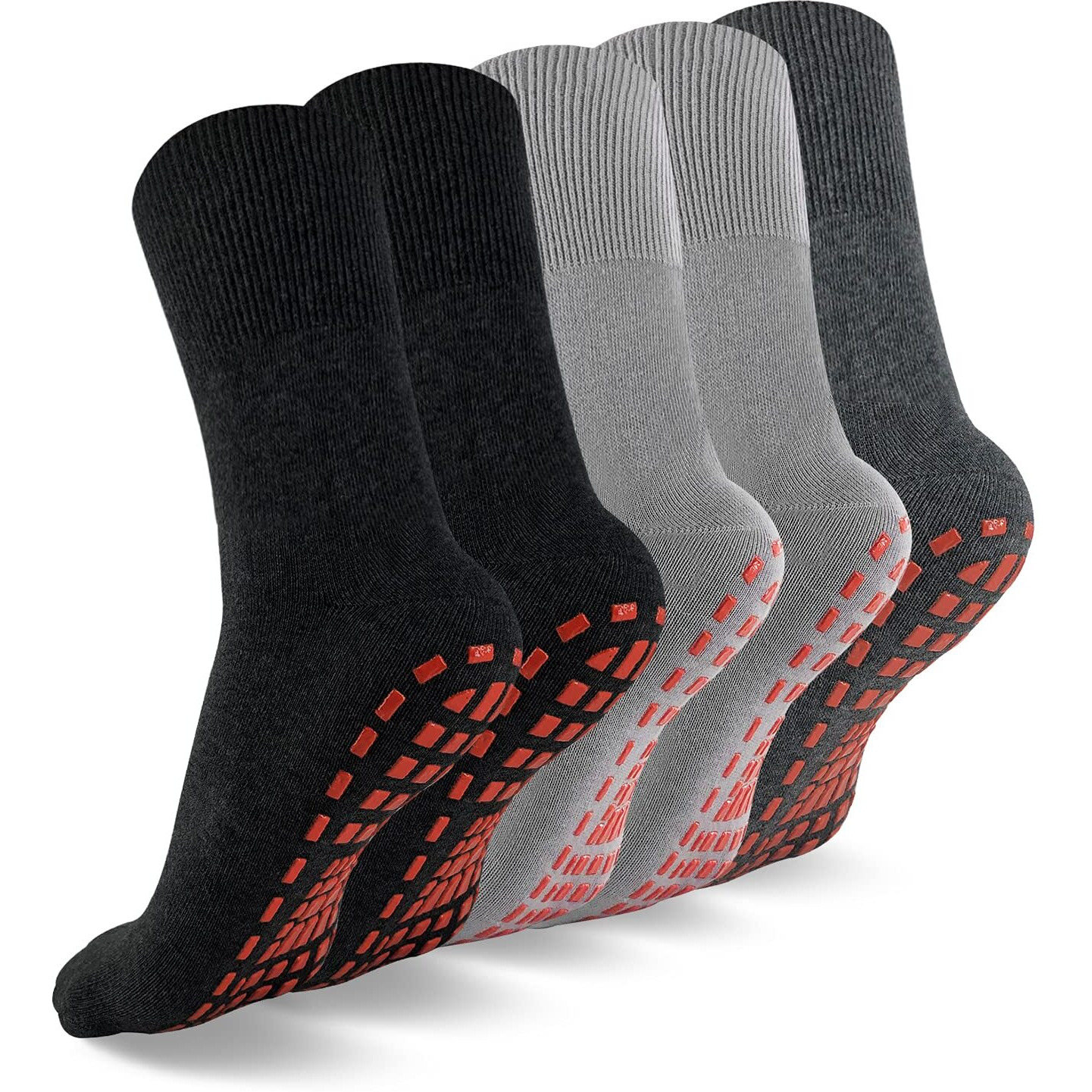 Novayard 5 Pairs Non Slip Grips Socks-Non Skid Crew Socks For Hospital Diabetic Yoga Pilates Barre Men Women