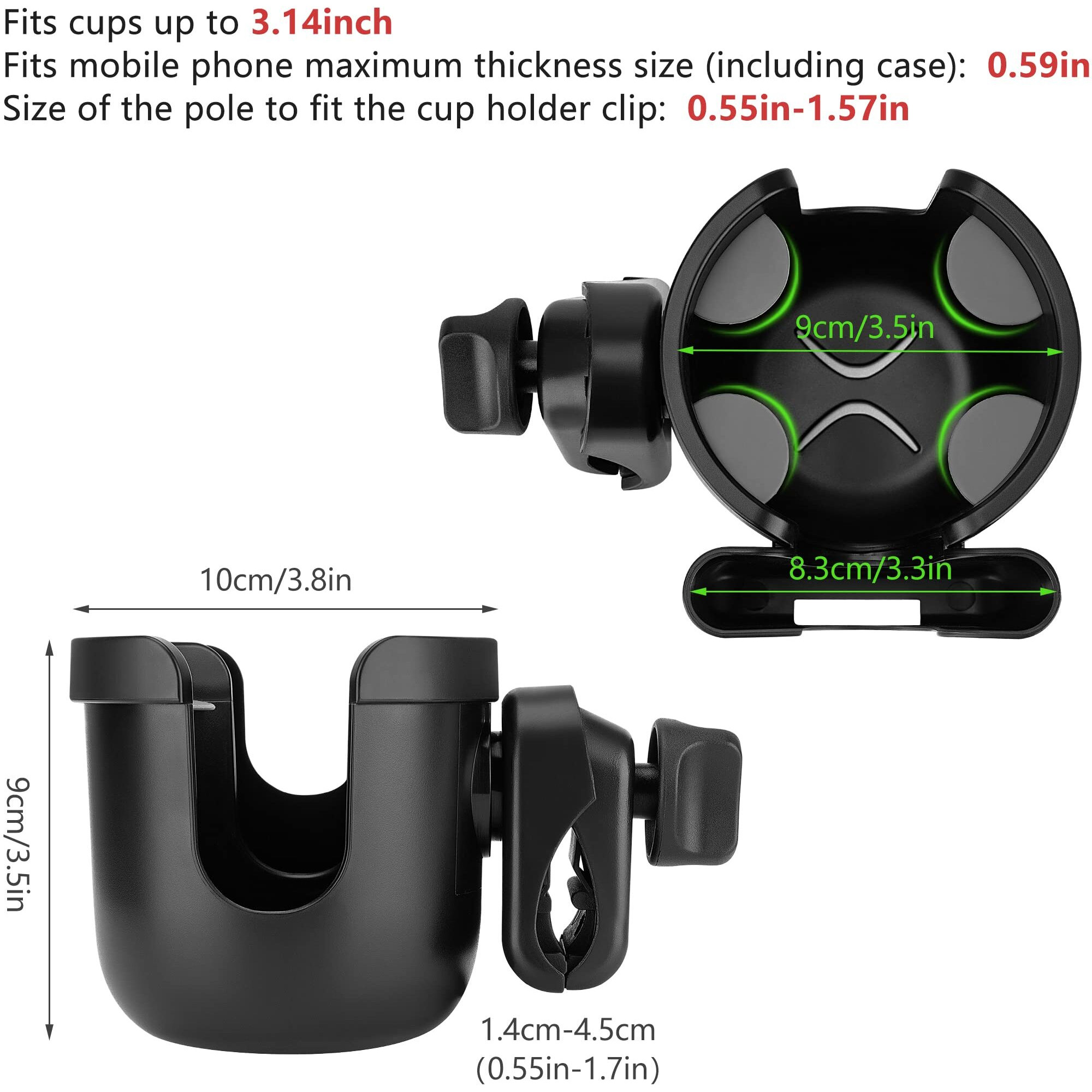 Suranew Universal Stroller Cup Holder, Adjustable Drink Holder With Phone Holder For Baby Stroller, Wheelchair, Walker, Bike, Scooter, Gifts For Family Member.