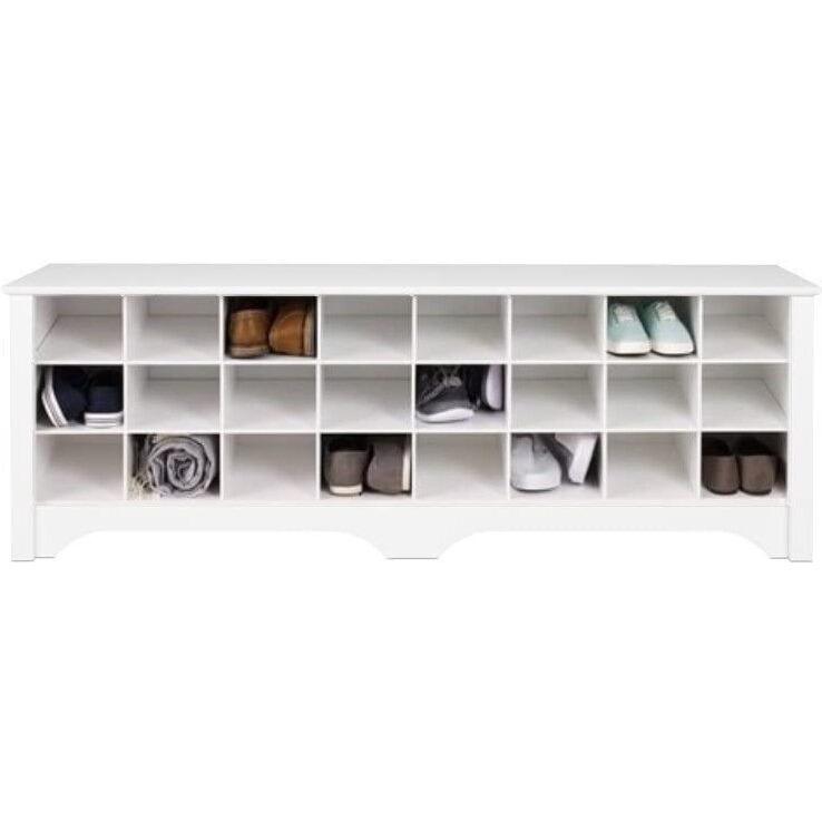 Pemberly Row 60 Wide 24-Pair Shoe Cubby Bench, Shoe Rack, Shoe Storage For Entryway, Mudroom, Hallway, Closet And Garage, White