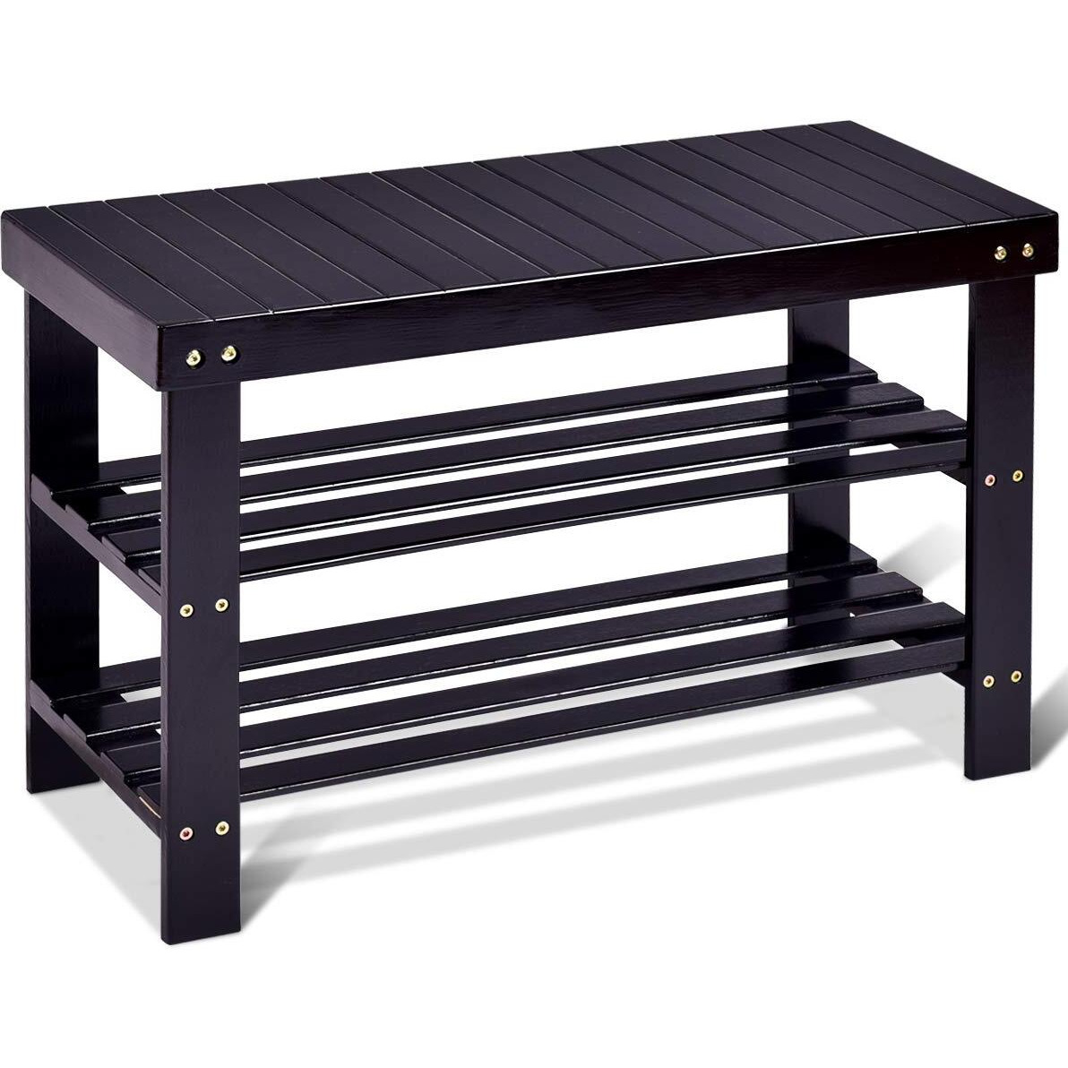 Goflame Shoe Bench Rack, 2-Tier Bamboo Seat Storage Shelf, Free Standing Shoe Storage Bench With Stylish And Modern Design, Shoe Organizer For Dacor Entryway, Hallway, Living Room, Bathroom (Black)