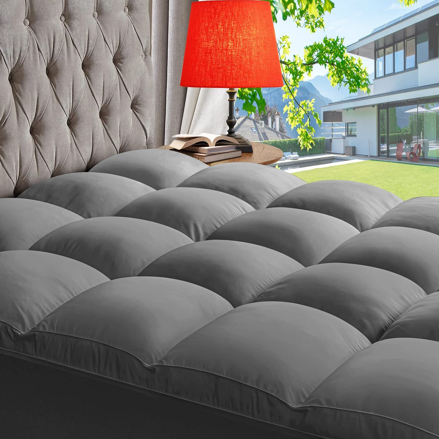 Abene Queen Mattress Topper For Back Pain Relief, Extra Thick Mattress Pad Pillowtop, Soft Mattress Protector Cover With 8""-21"" Deep Pocket, Overfilled Down Alternative Filling Grey