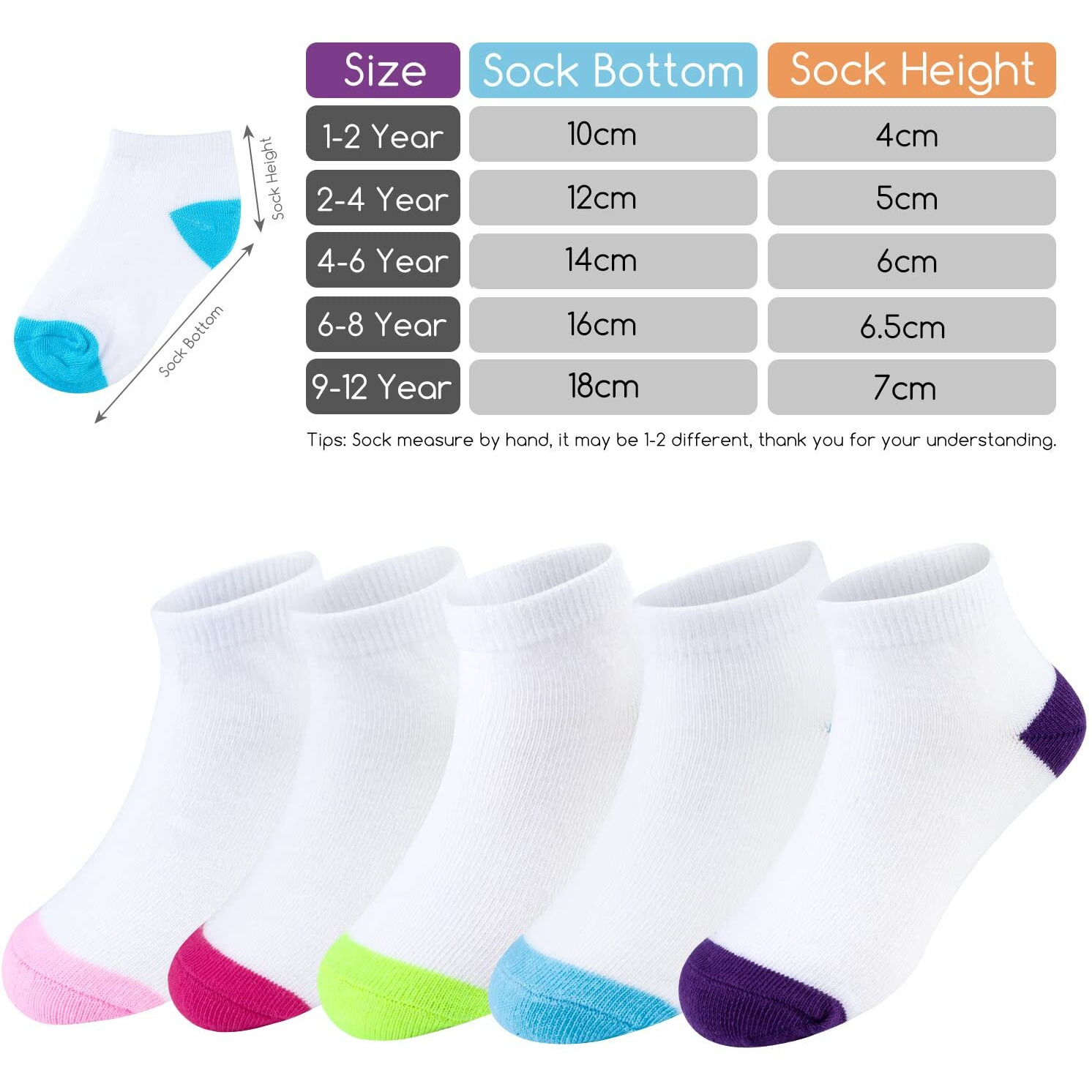 Booph Kids Socks For Boys Girls Low Cut Athletic Ankle Socks 9-12 Years Multi02