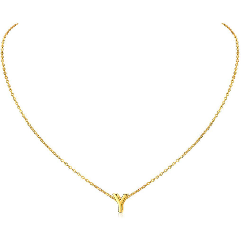 Chicsilver Small Letter Necklace Initial Y Alphabet Minimalist Dainty 18K Gold Plated Pendant Necklace Birthday Gifts For Her Personalized Jewelry