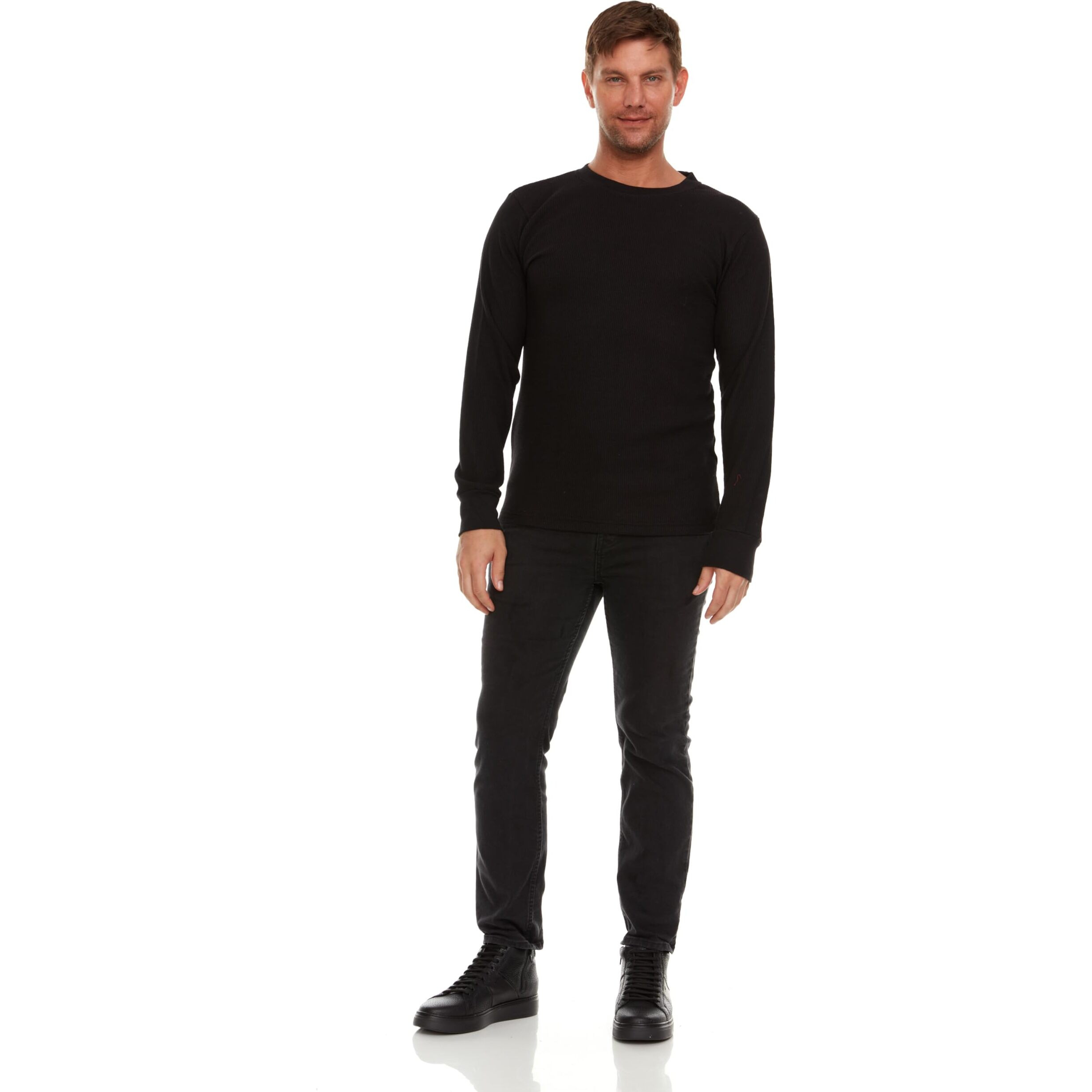 Jmr Men's Heavy Weight Long Sleeve Waffle Thermal Shirt Crew Neck Top Underwear, Colors, Sizes (Black, 5X-Large)