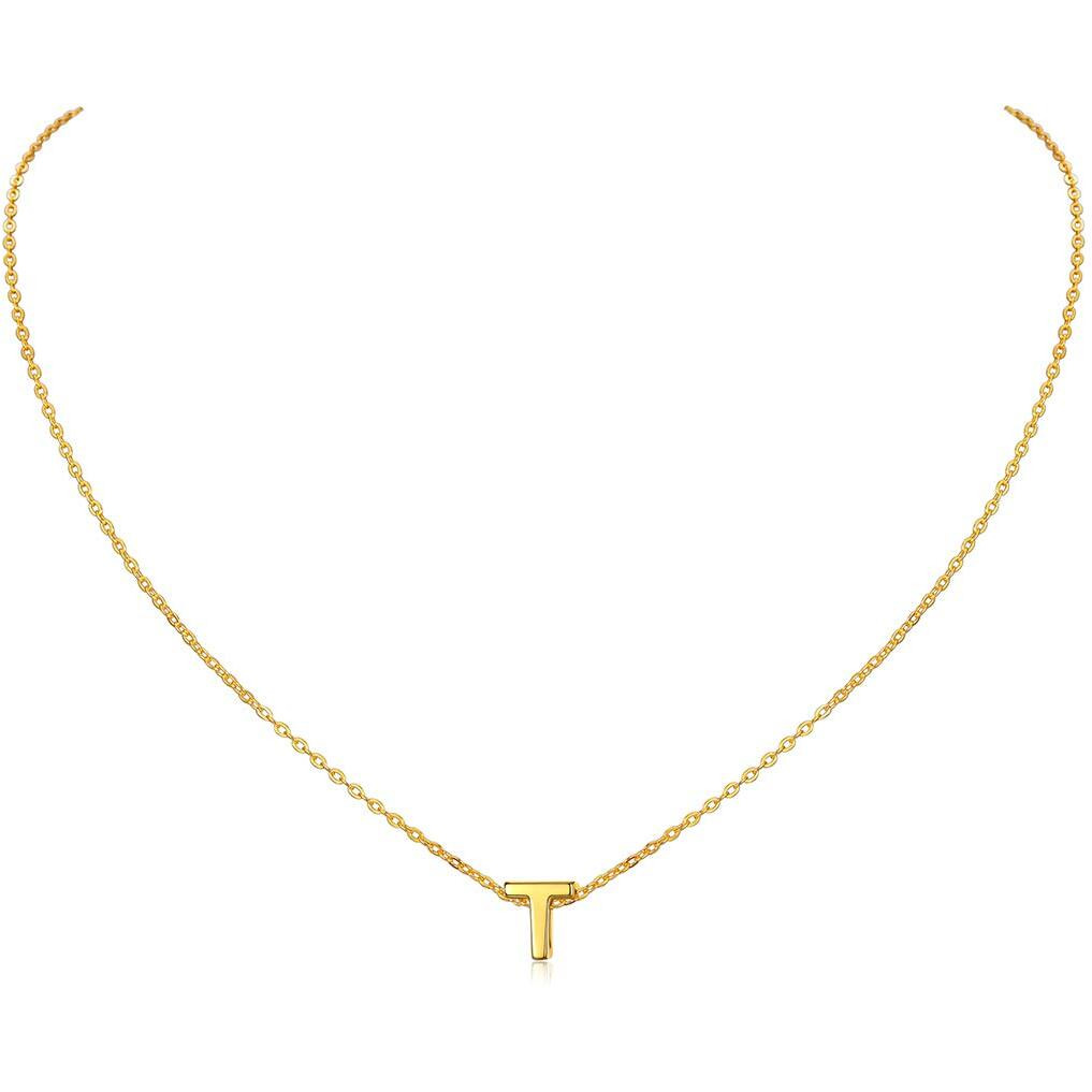 Letter T Necklace, 18K Gold Plated Sterling Silver Small Dainty Initial Pendant Necklace Personalized Name Necklace Tiny Alphabet Charm Necklace